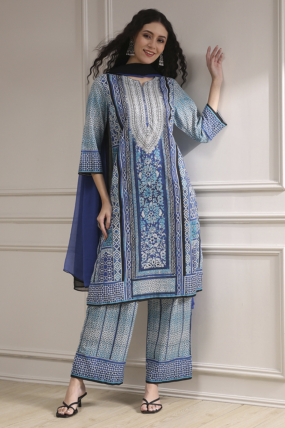 Brown Cotton Printed Straight Suit Set image number 0
