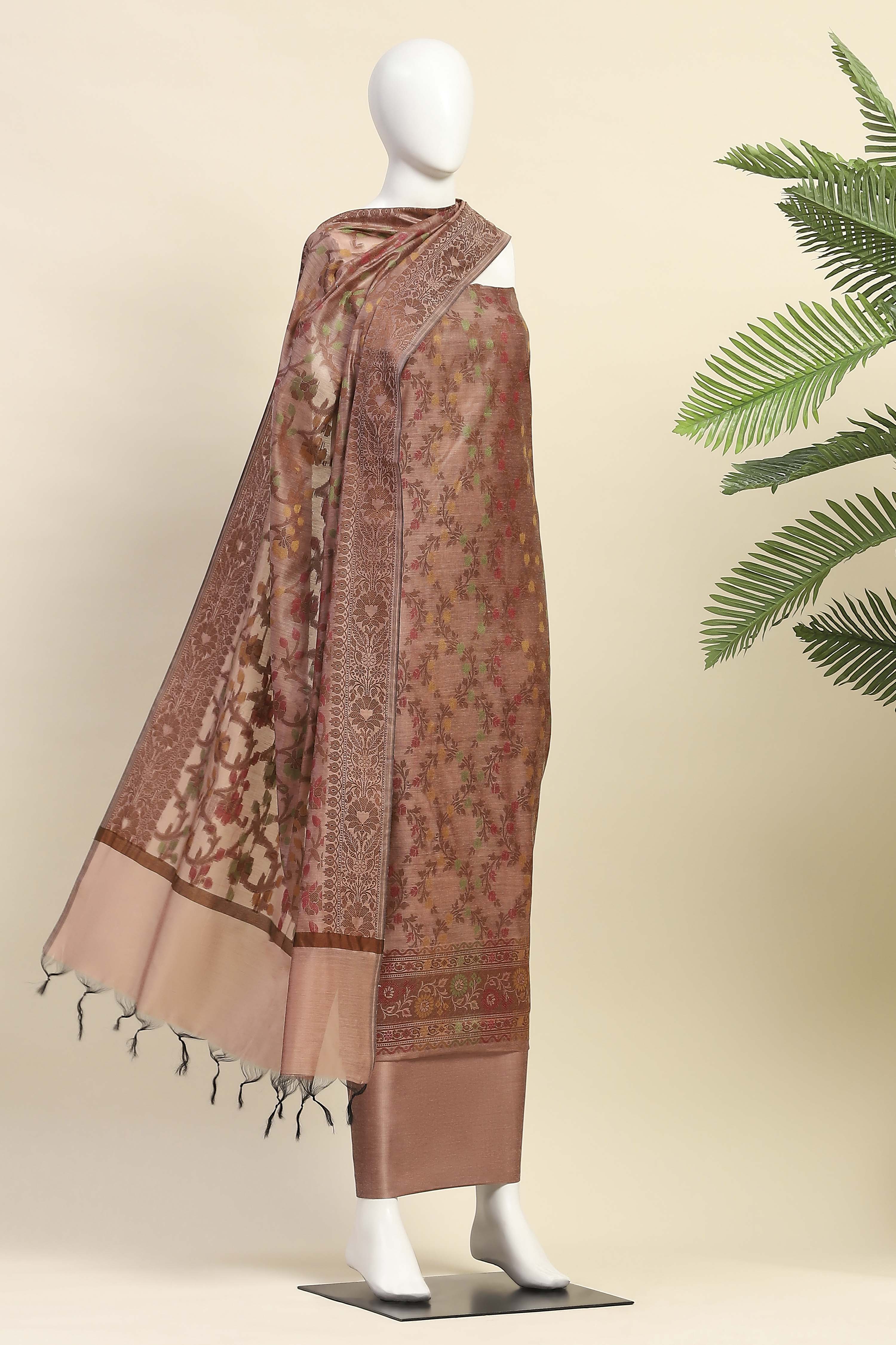 Grey Cotton Printed Embroidered Unstitched Suit Set image number 4