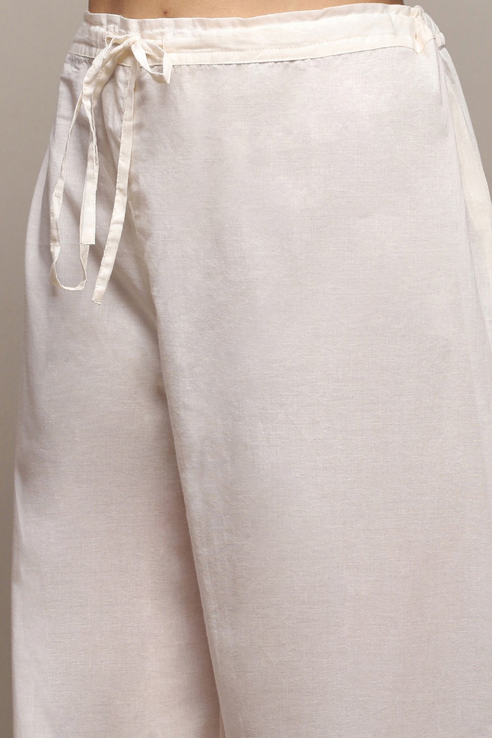 Off White Poly Cotton Straight Kurta Palazzo Suit Set image number 2