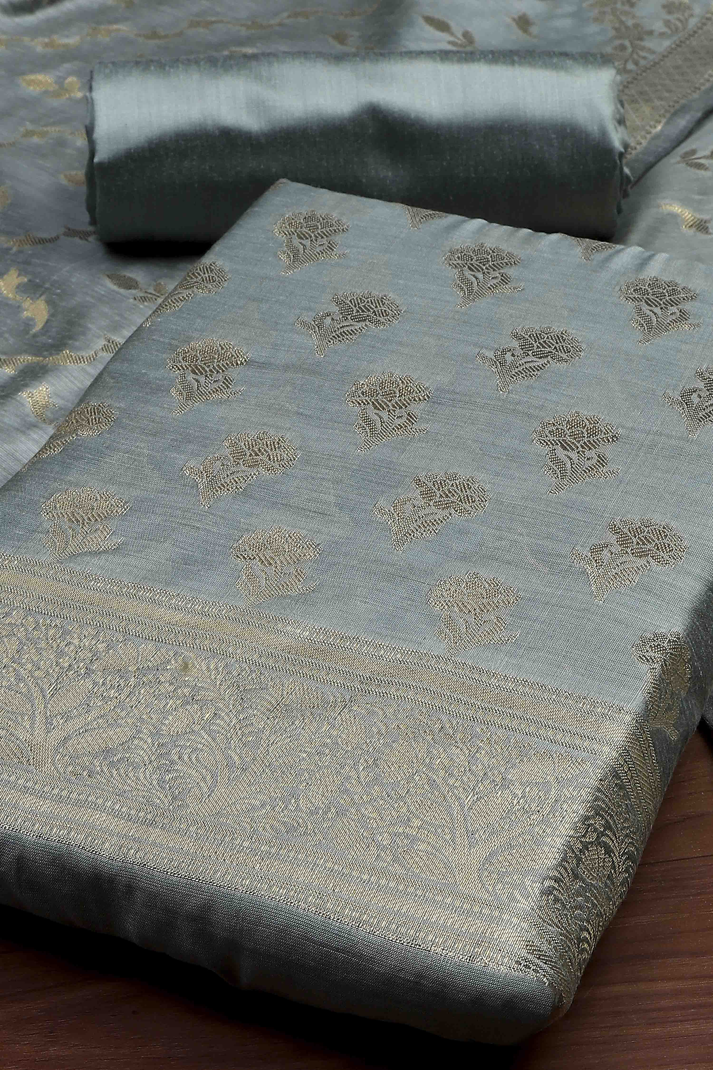 Lavender Cotton Printed Embroidered Unstitched Suit Set image number 1