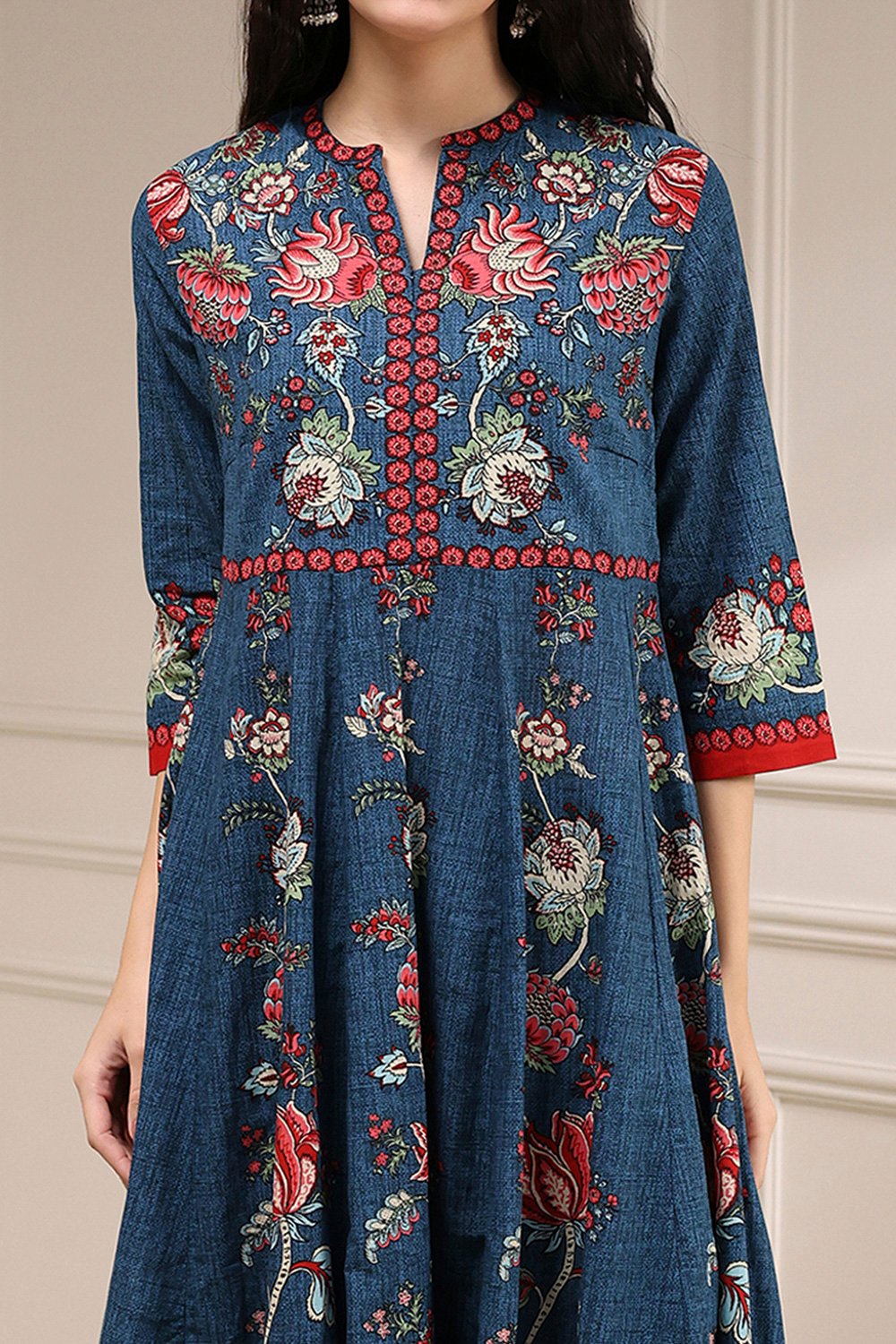 Blue Cotton Printed Anarkali Suit Set image number 1