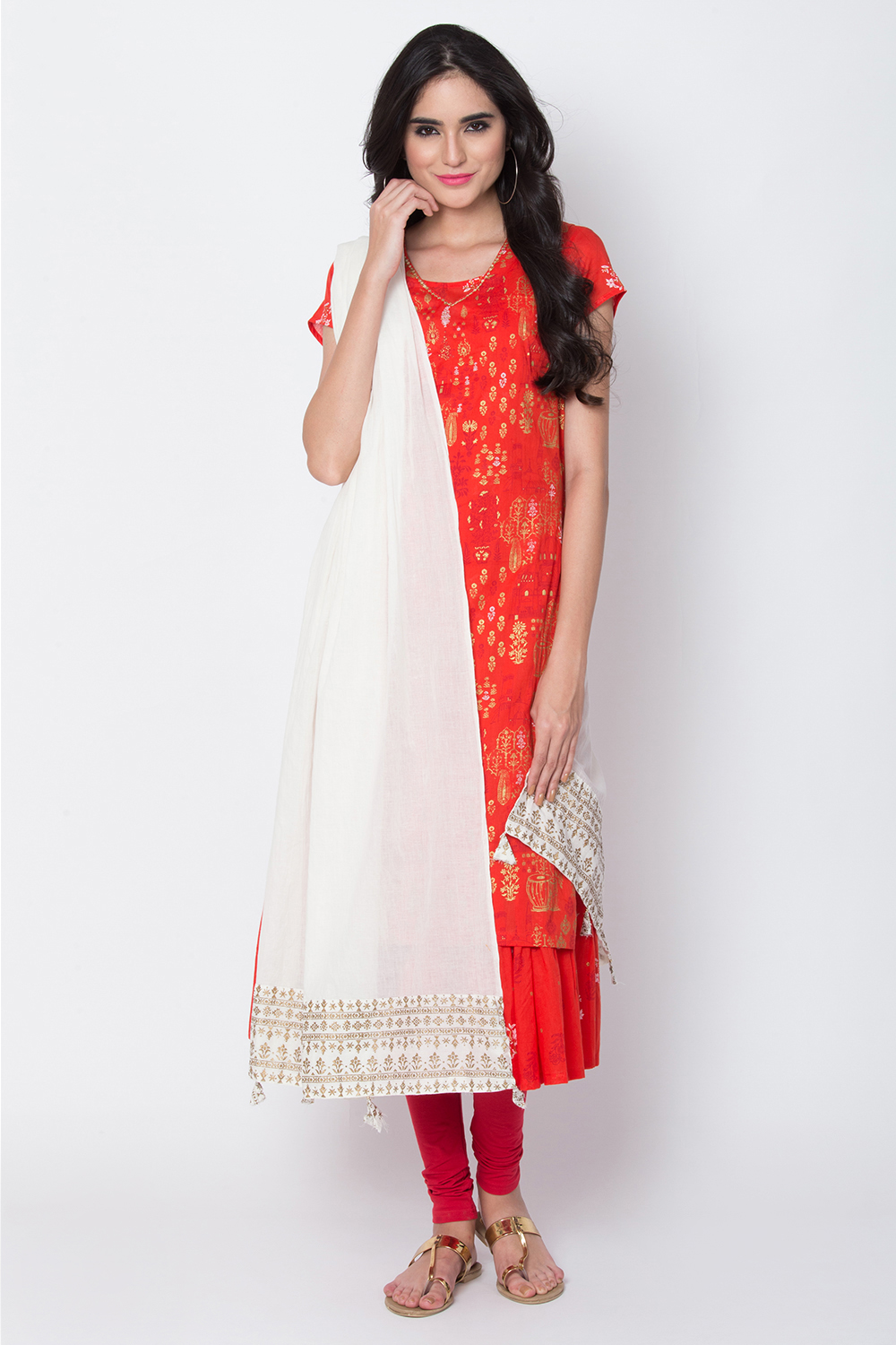 Red Cotton Solid Dupatta image number 2