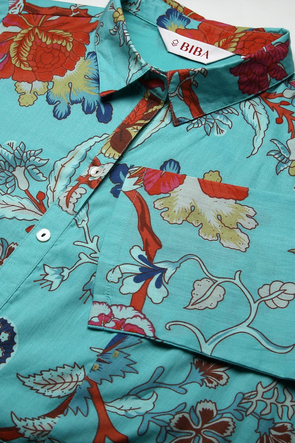 Turquoise Cotton Fusion Wear Dress image number 1
