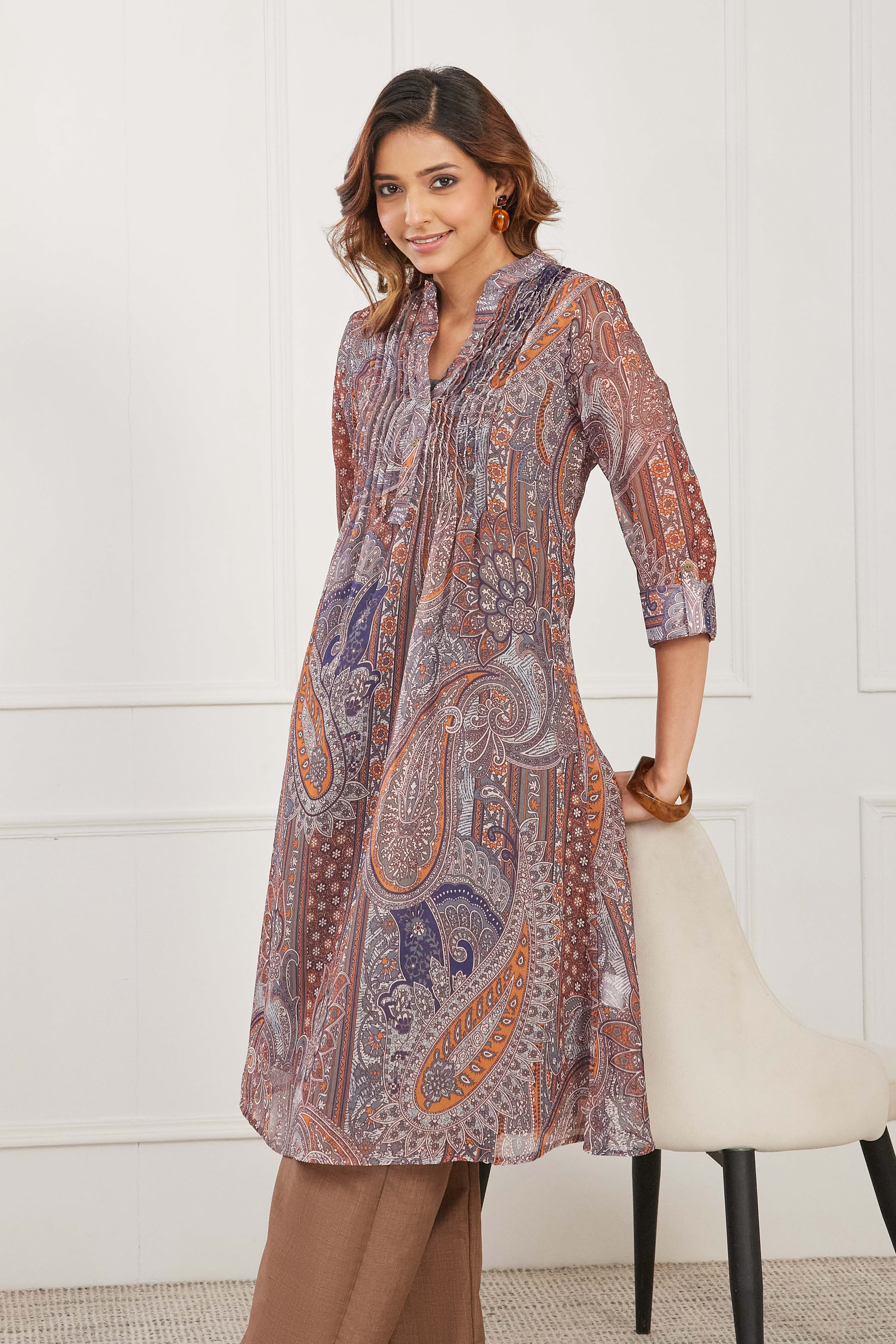 Brown Polyester Printed Straight Kurta image number 5