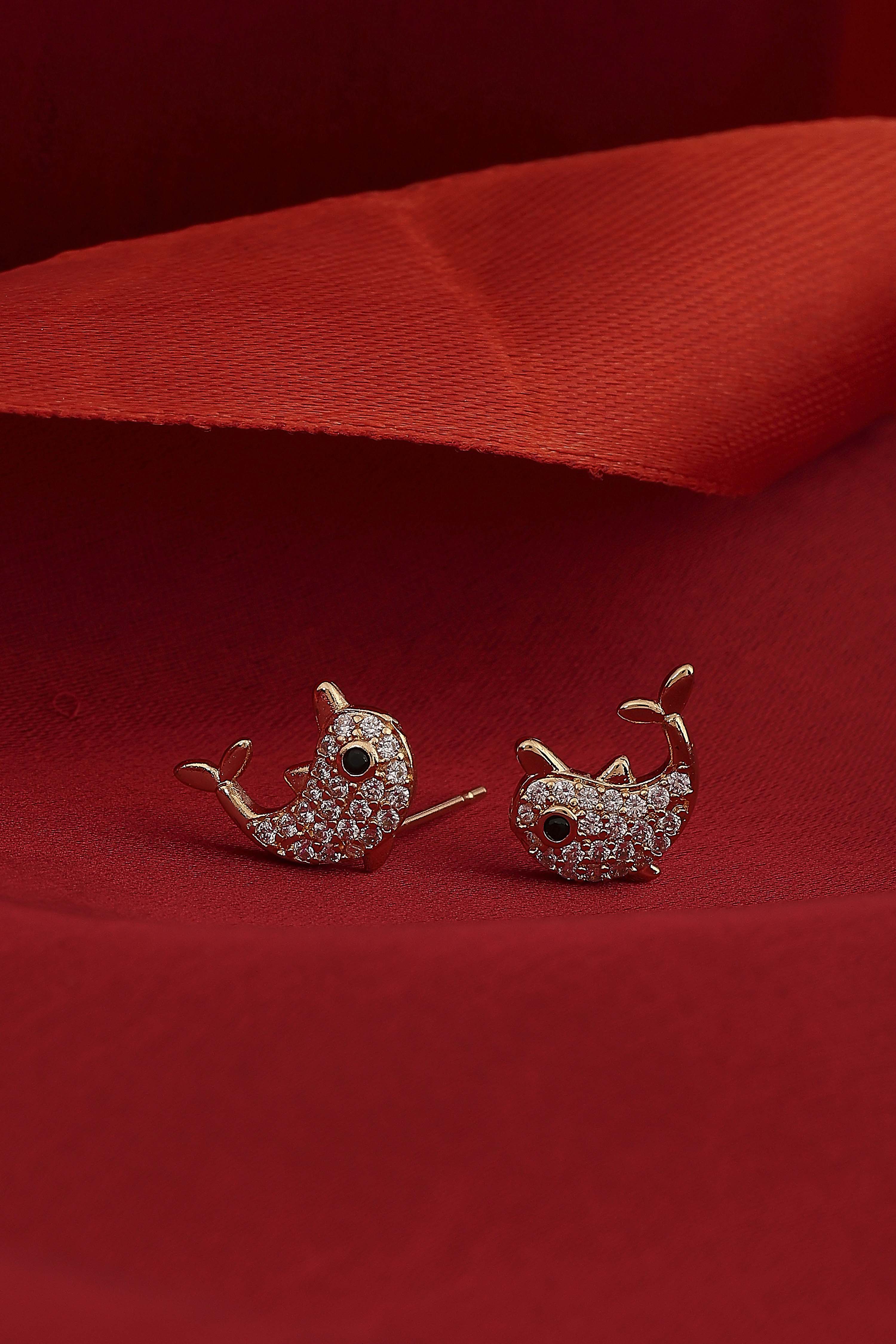 Gold Plated Brass Dolphin-Shaped Stud Earrings image number 0