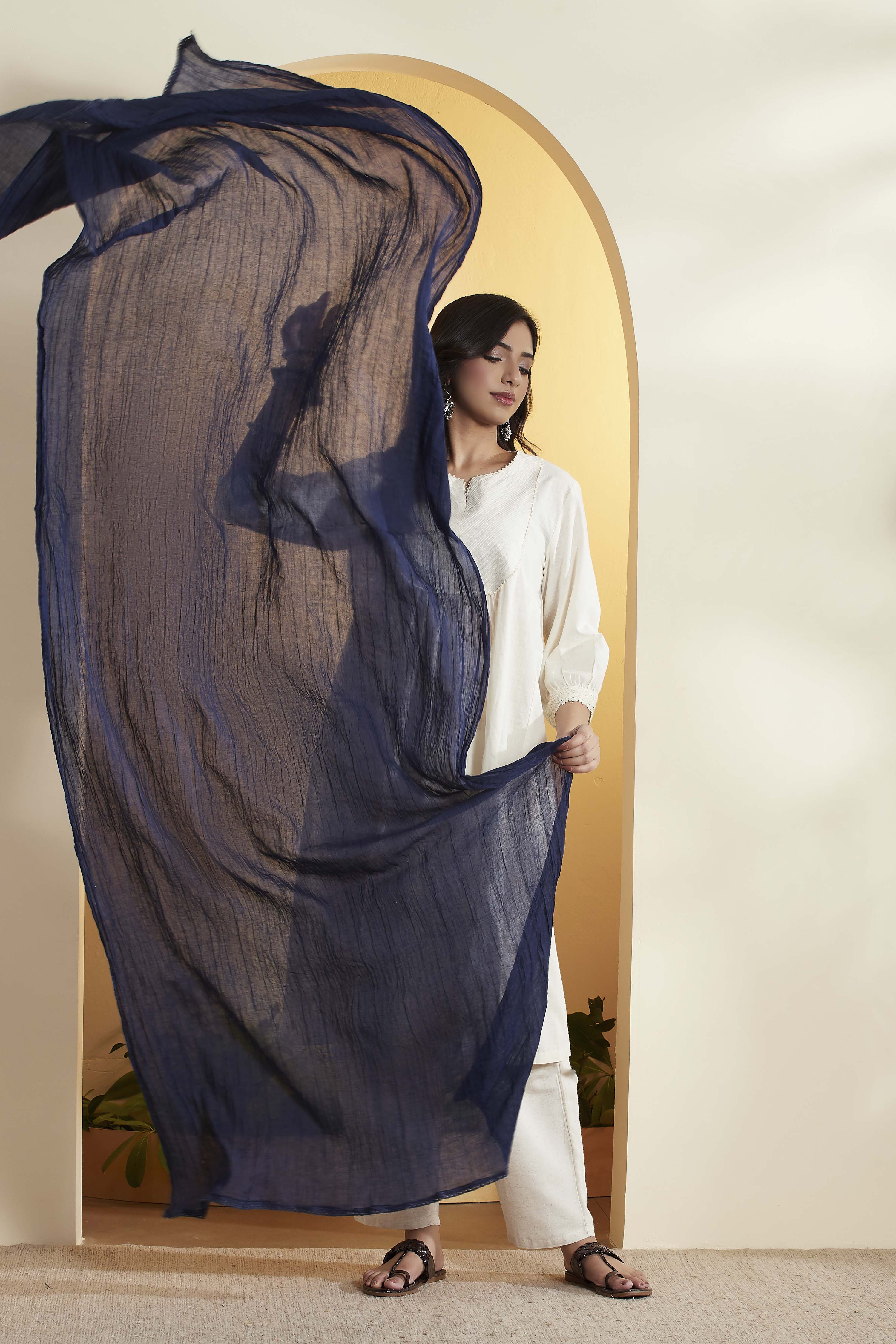 Navy Blue Cotton Solid Dupatta image number 0