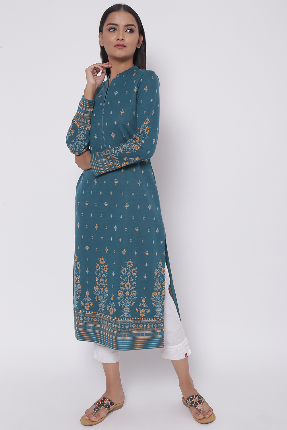 Dark Blue Winter Yarndyed Kurta image number 2