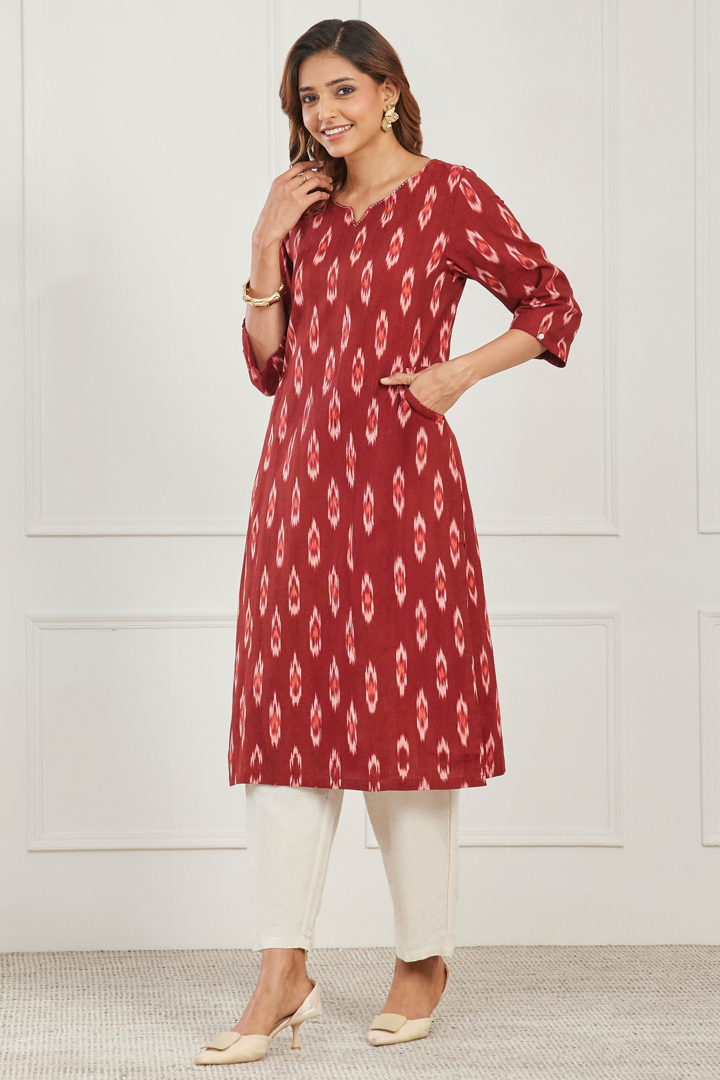 Brown Cotton Straight Kurta image number 2