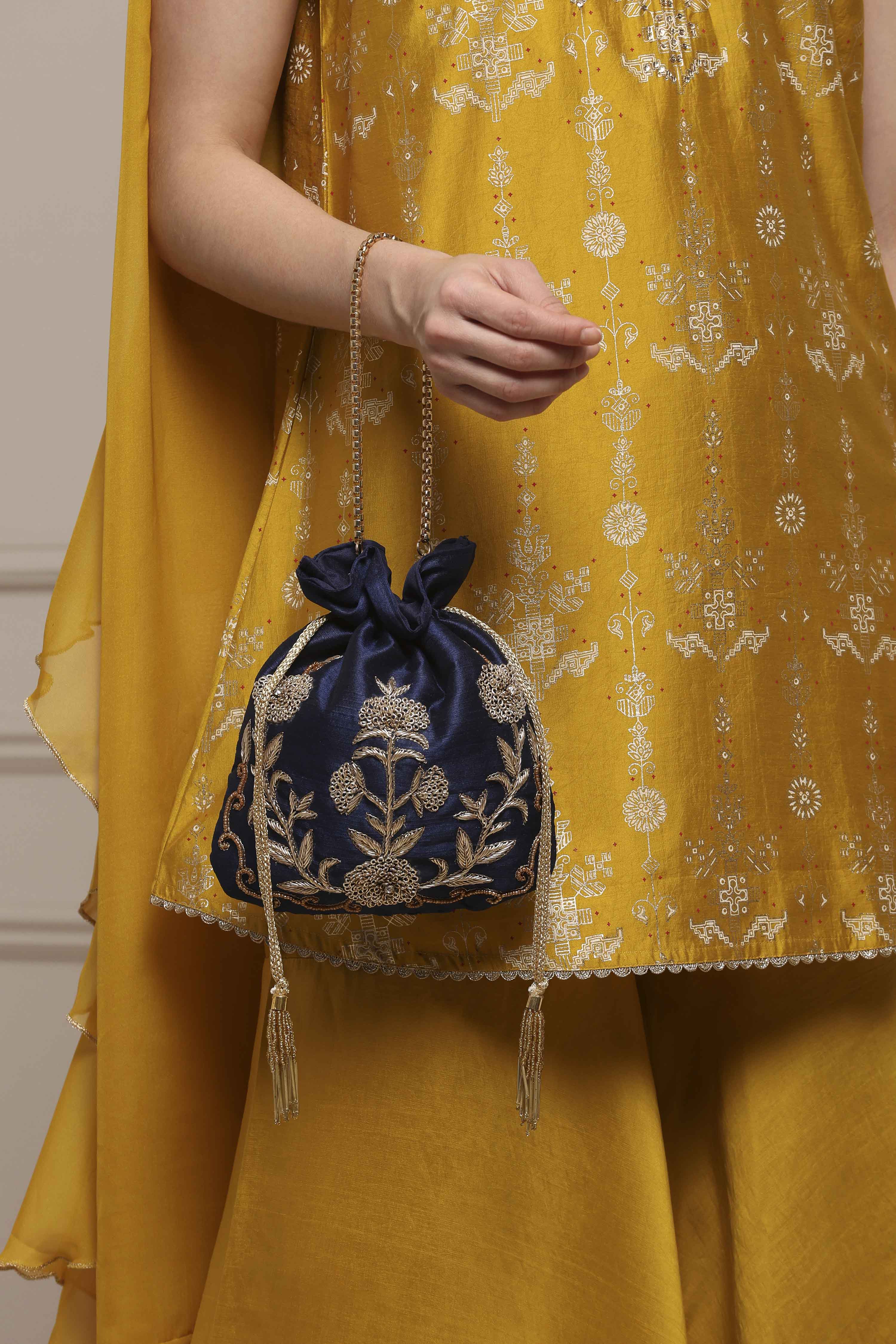 Royal Blue Fabric Potli Bag image number 7
