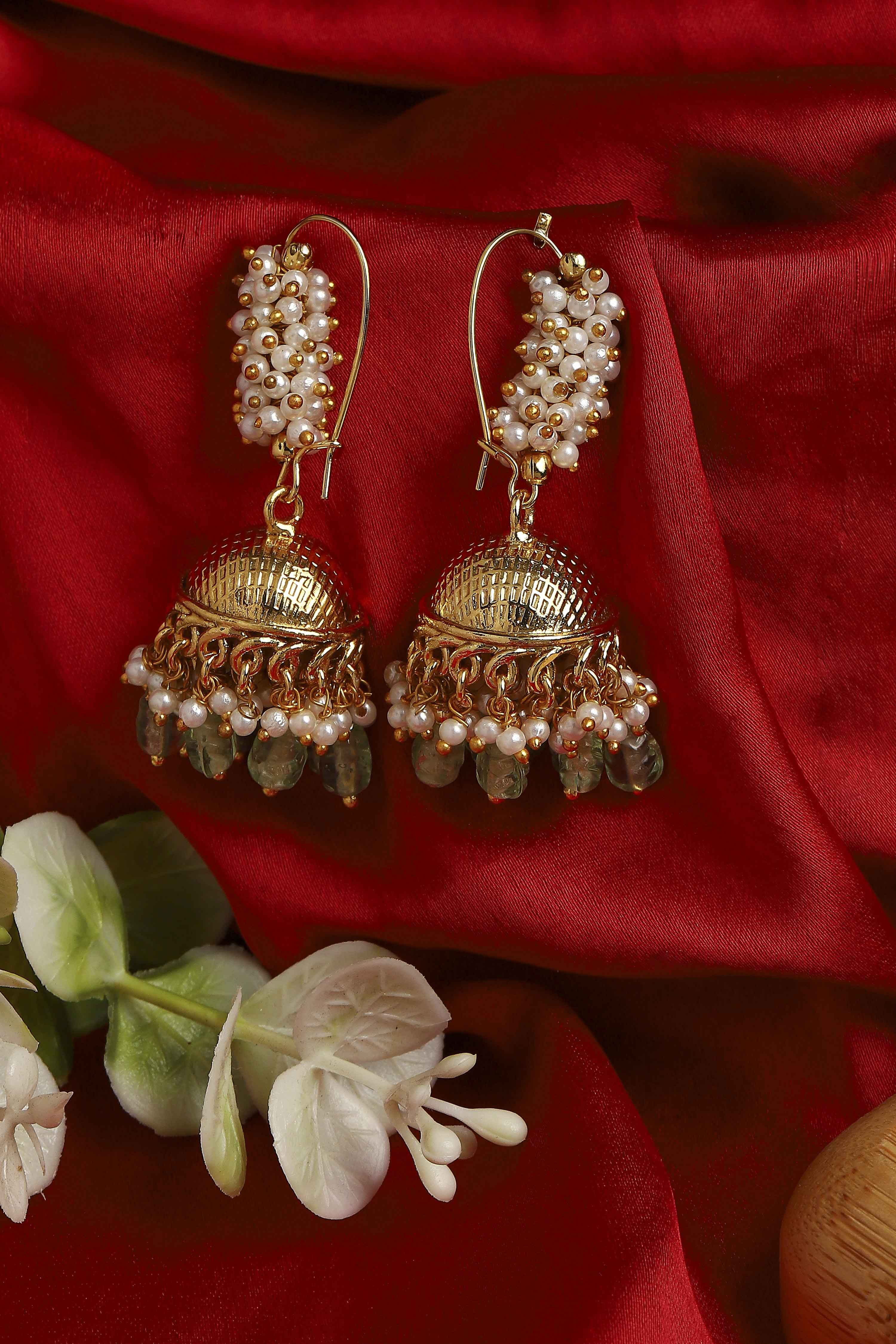Mint Green Brass Jhumka image number 0
