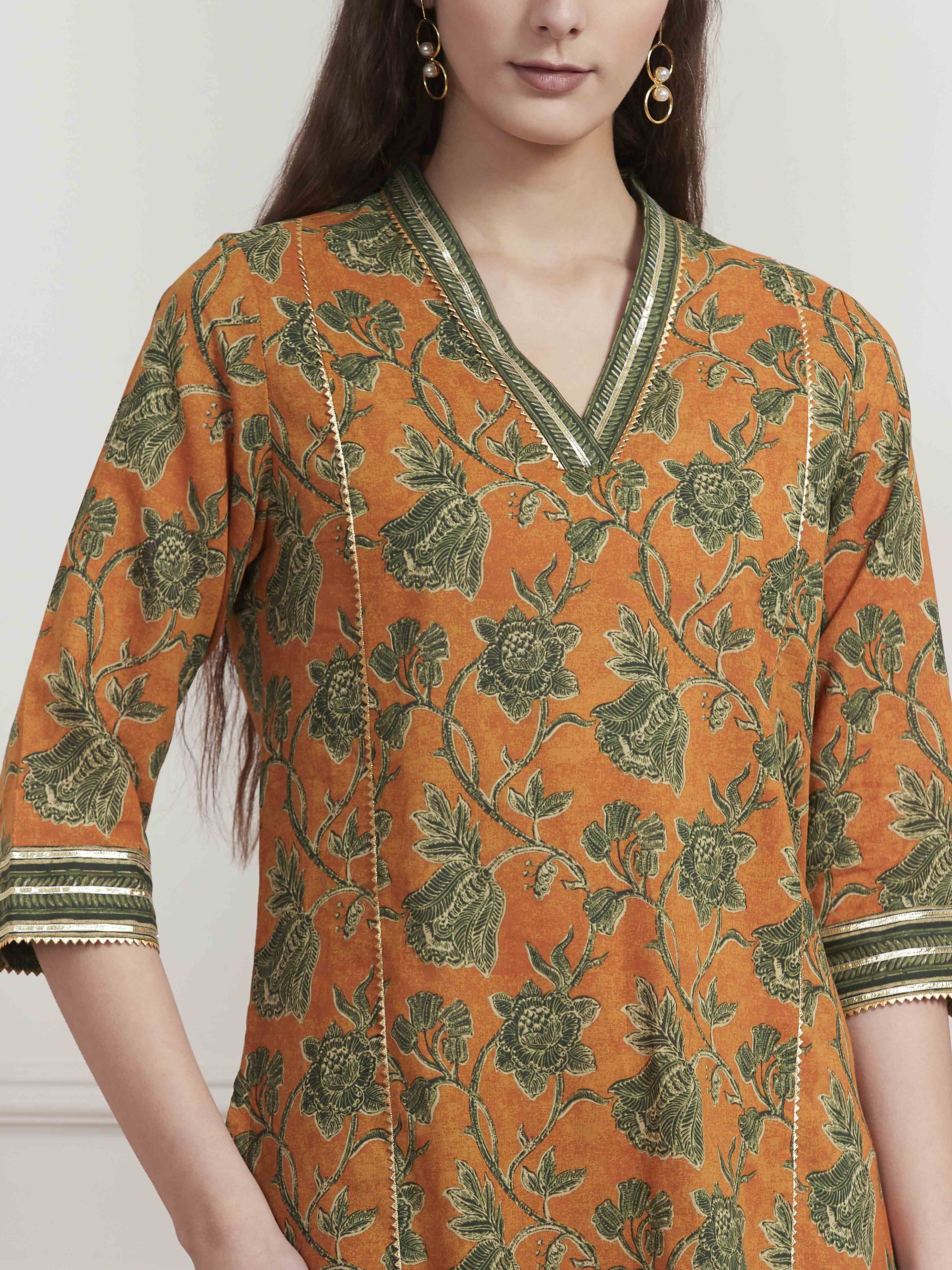 Mustard Yellow Cotton Printed Kurta Set image number 1