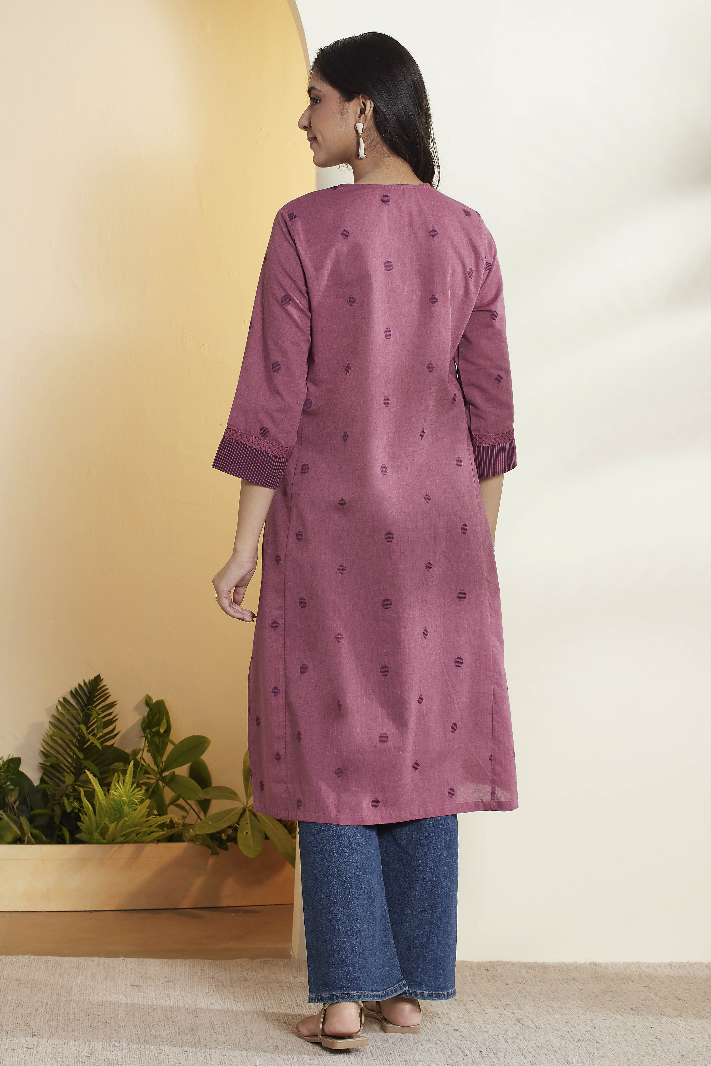 Old Rose Cotton A Line Kurta image number 5