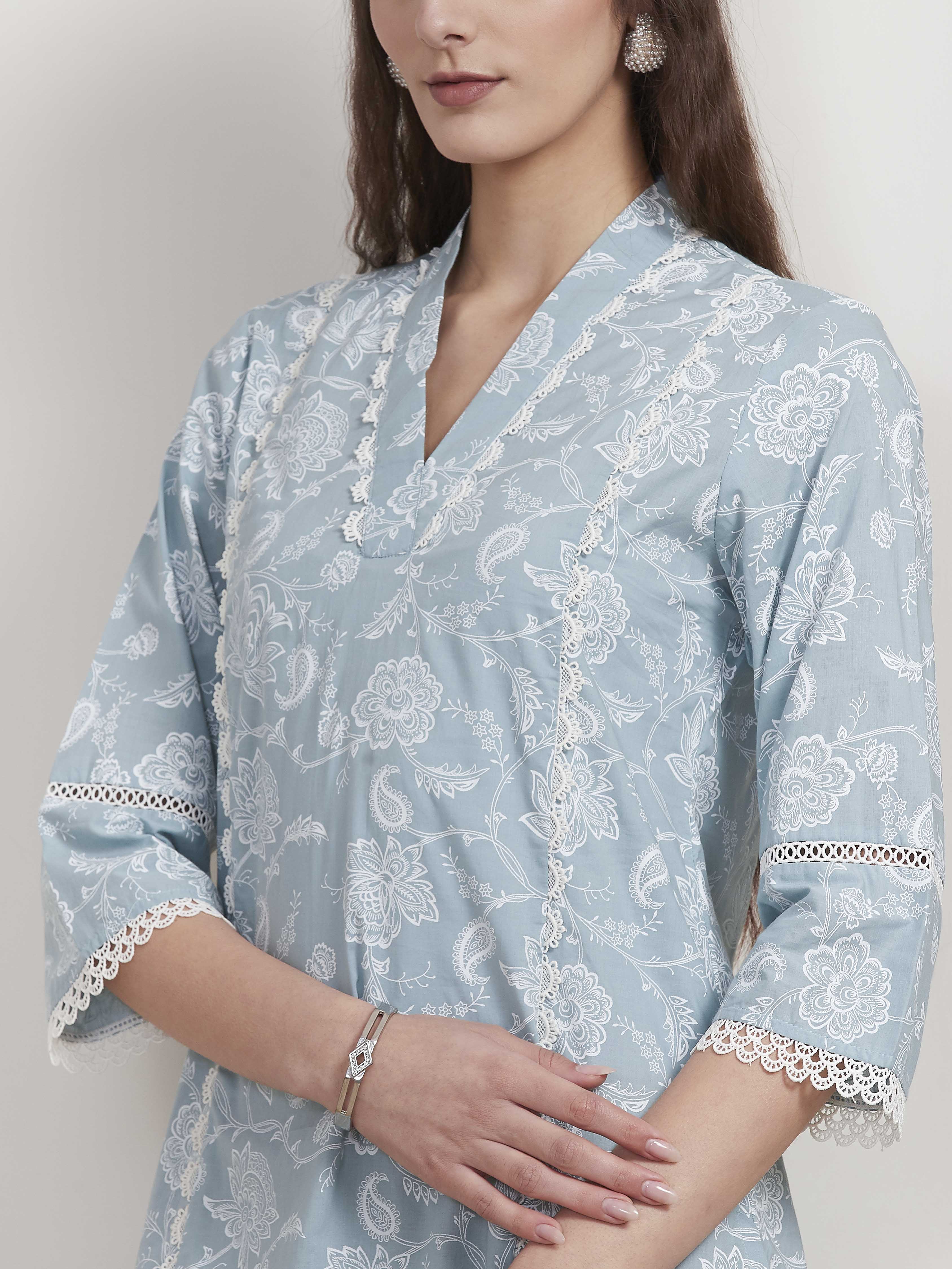 Blue Cotton Straight Kurta image number 1