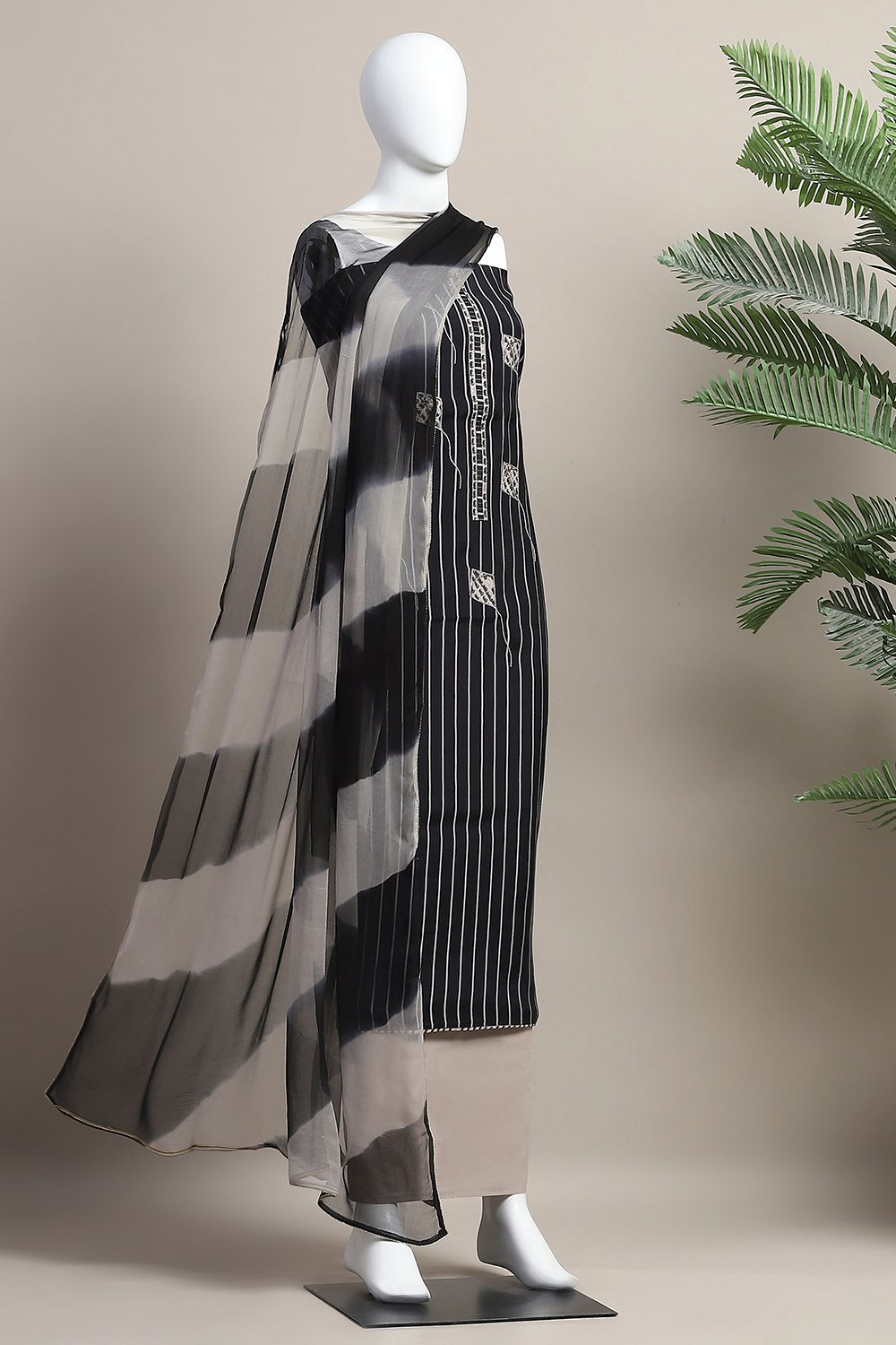 Black Modal Unstitched Suit Set image number 4
