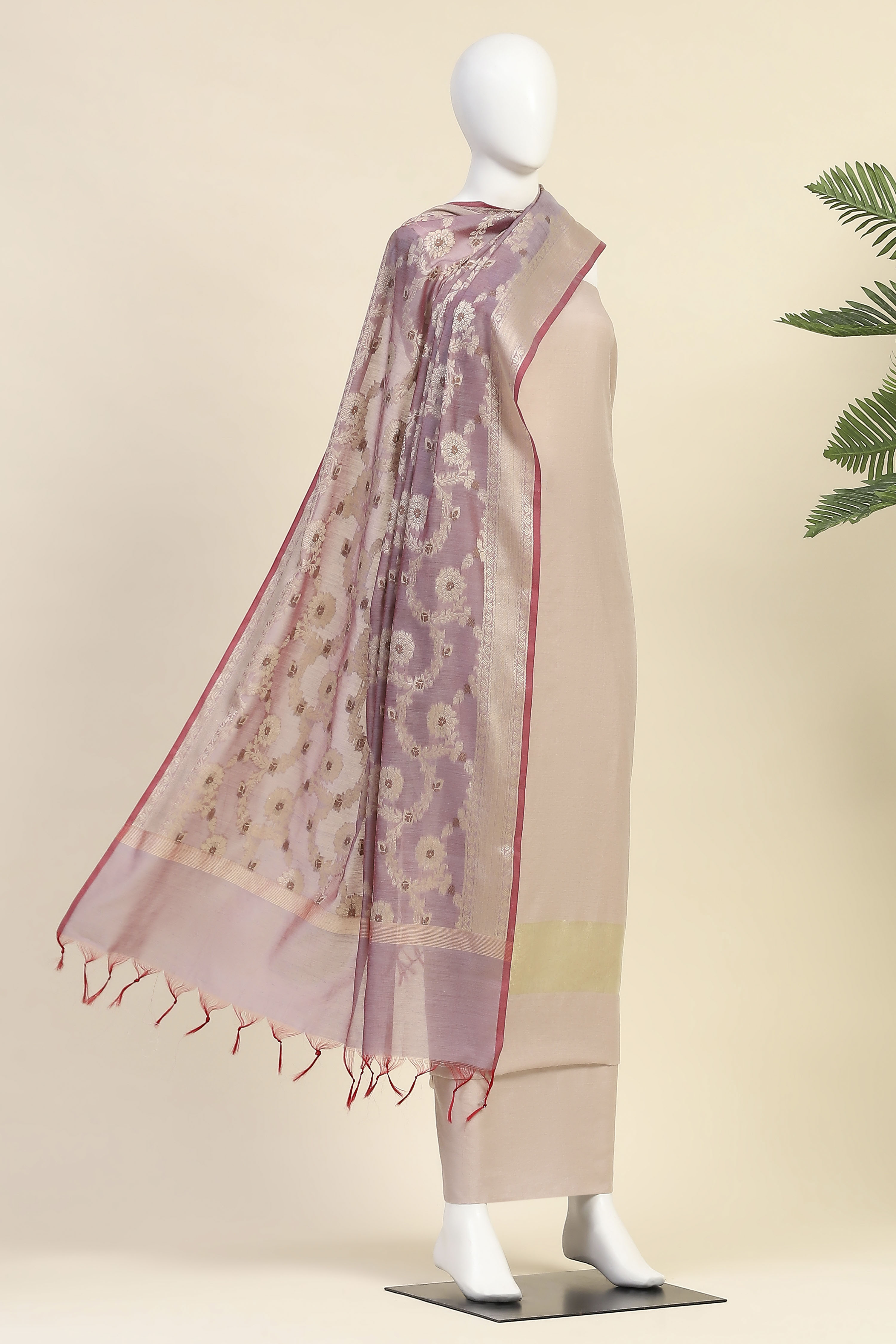 Red Chanderi  Unstitched Suit Set image number 4