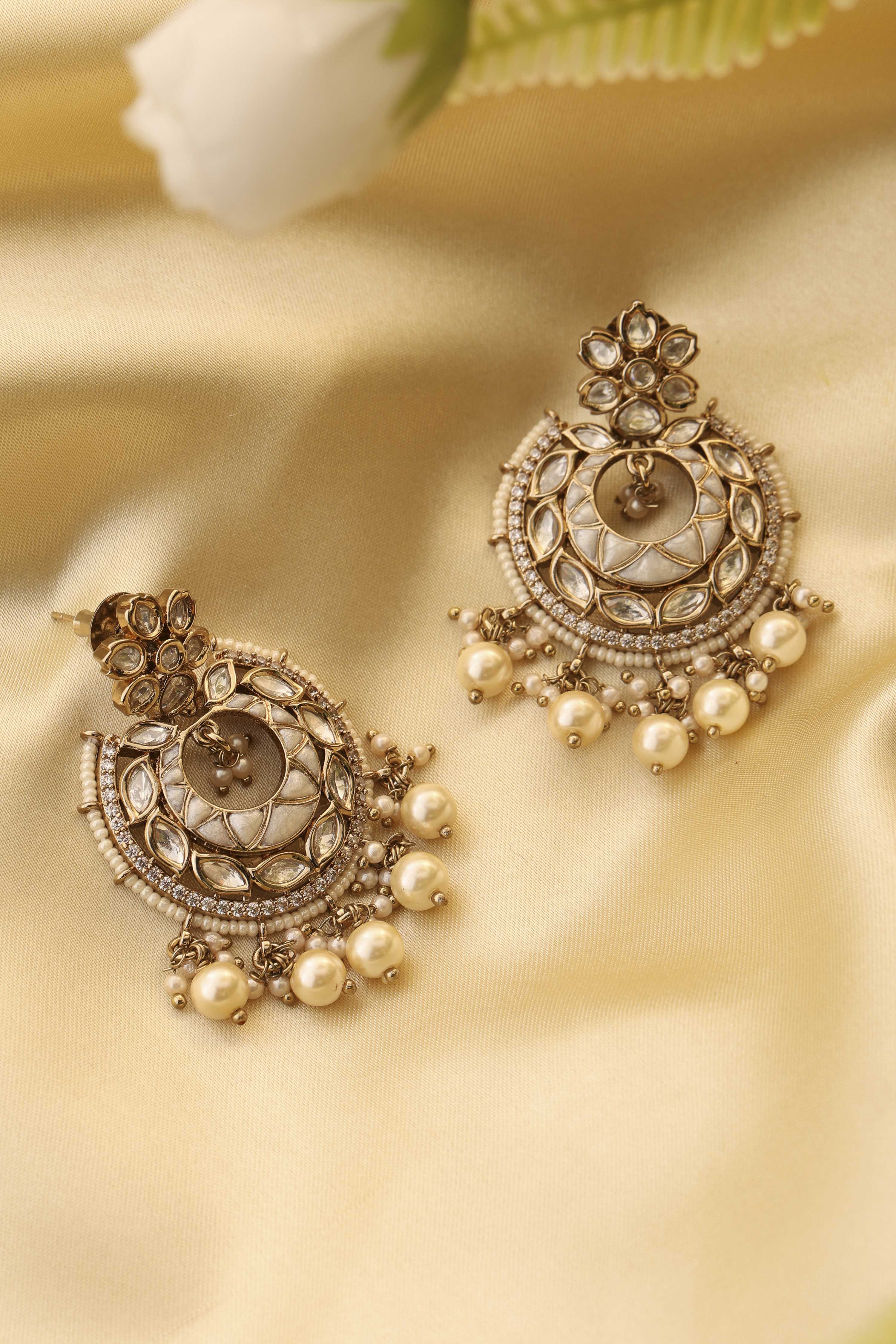 White Gold-Plated Brass Pearl Chaandbali image number 0