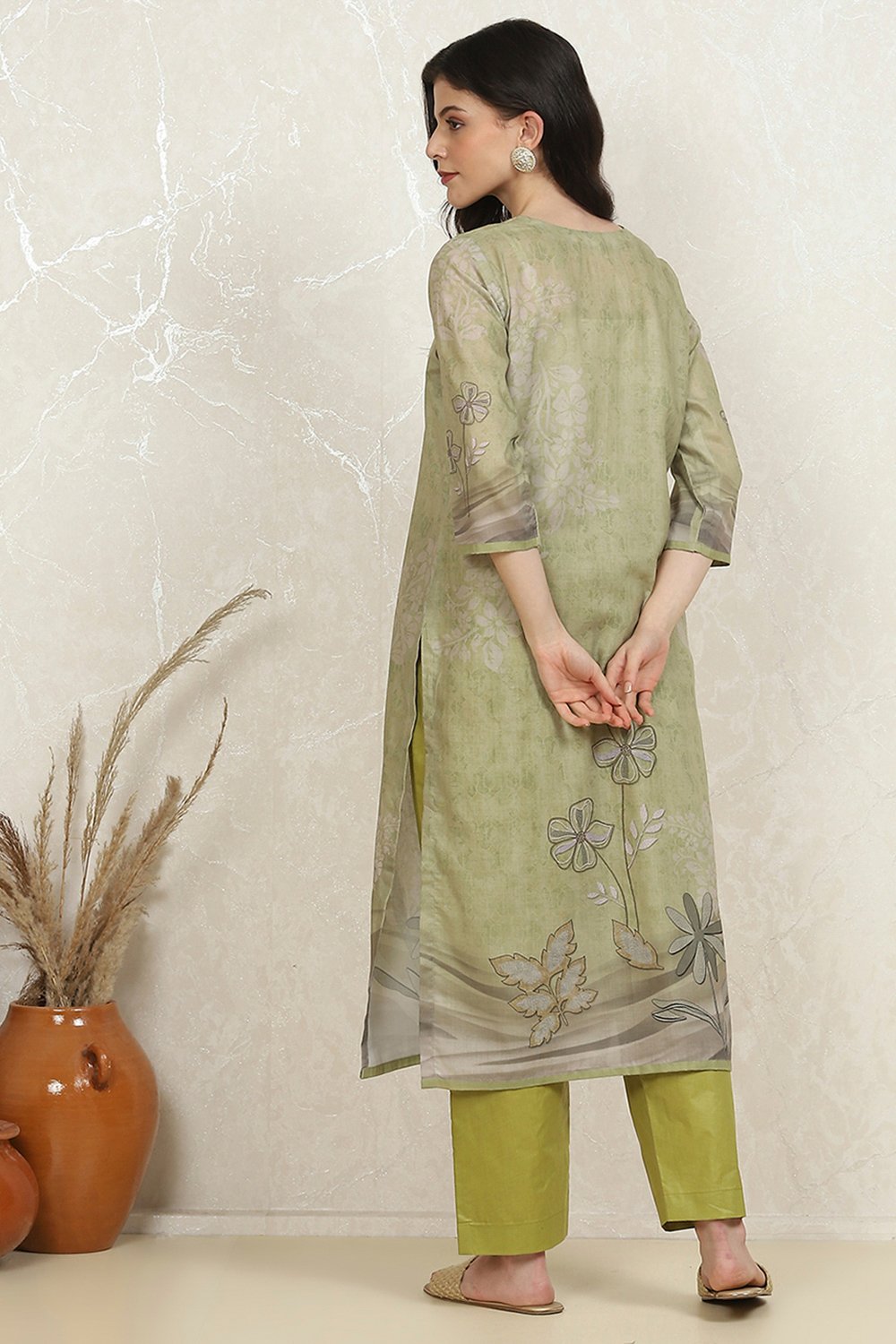Green Cotton Unstitched Suit Set image number 5