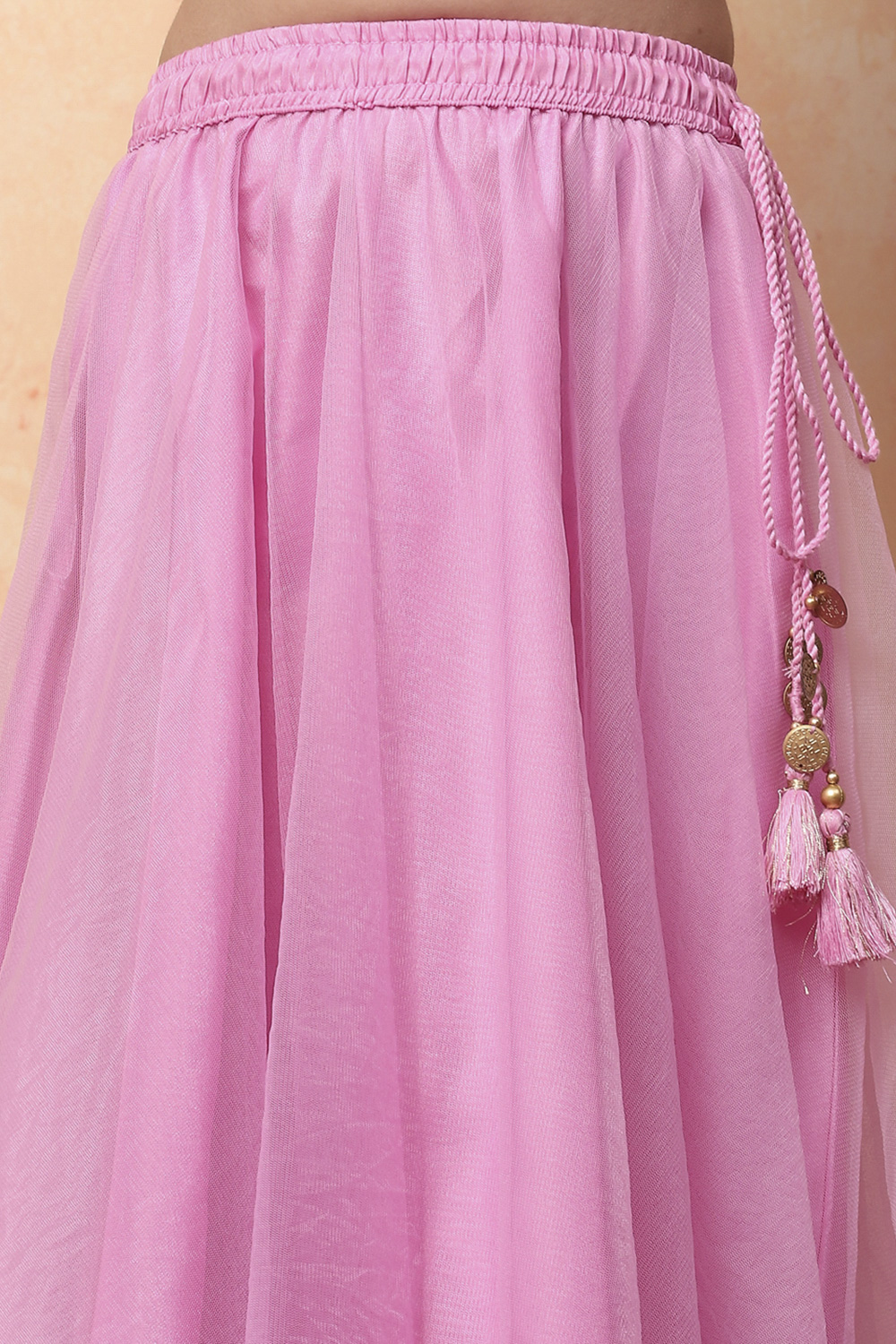 Pink Poly Chanderi Floral Festive Flared Lehenga Set image number 2