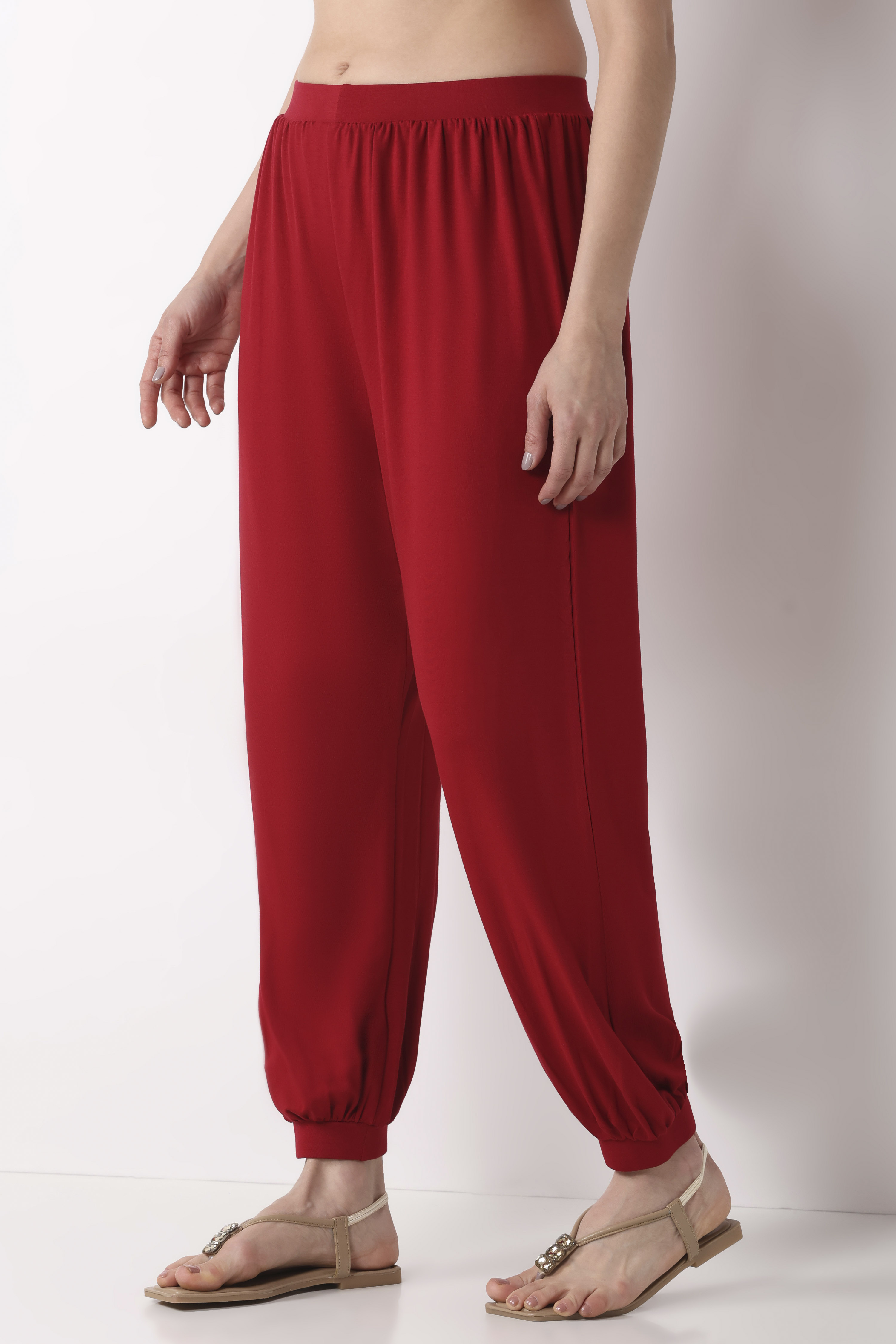 Beige Viscose Lycra Harem Pants image number 2