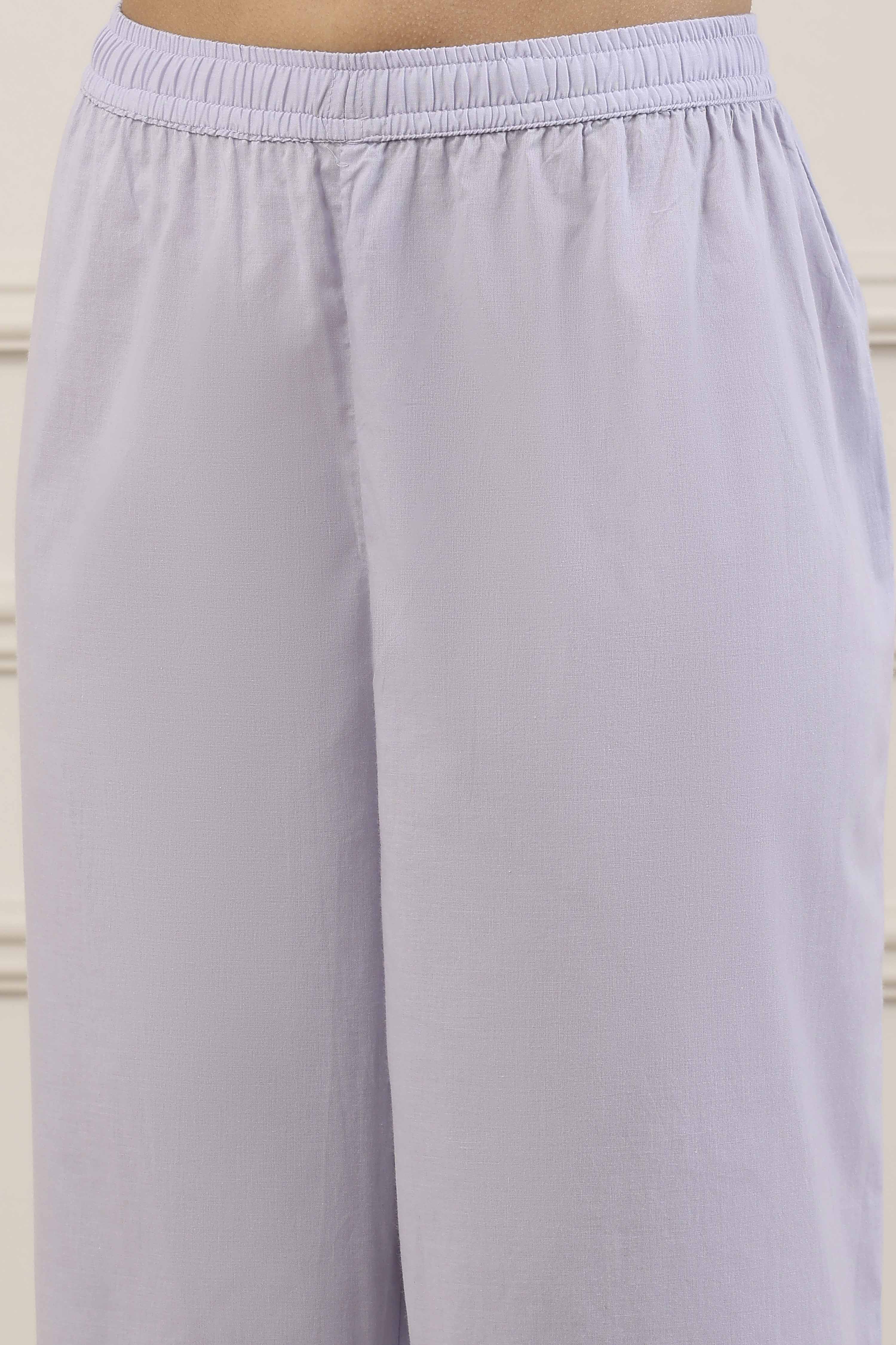 Purple Cotton Straight Suit Set image number 2