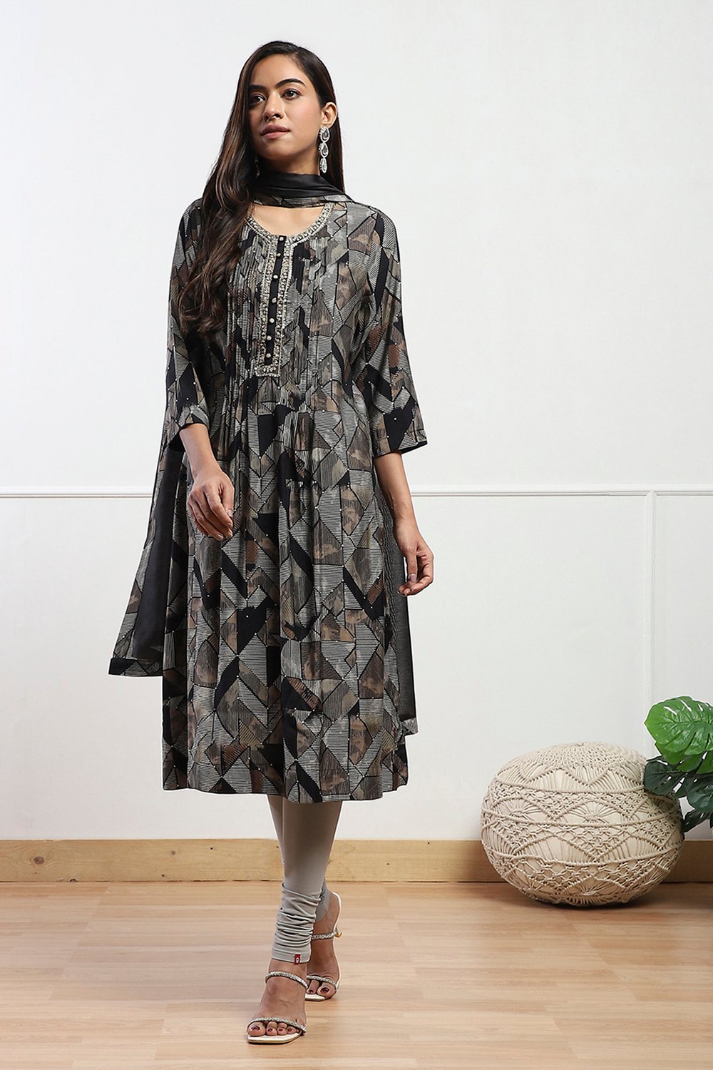 Camel Cotton Blend Solid Churidar image number 0