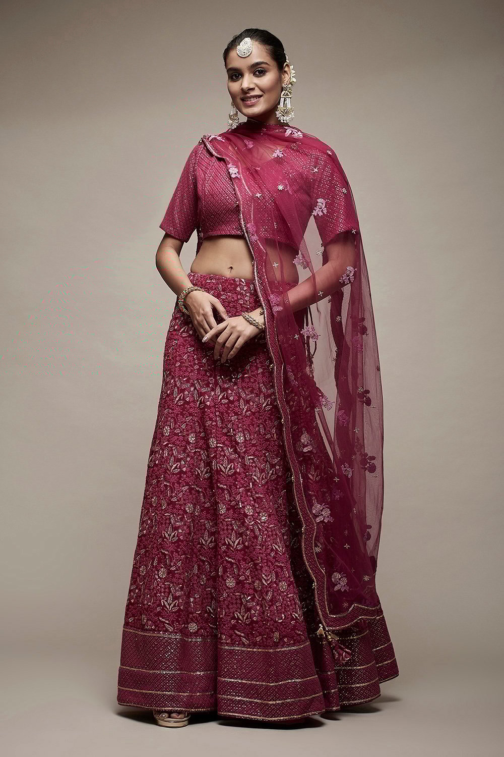 Wine Viscose Lehenga Set image number 1