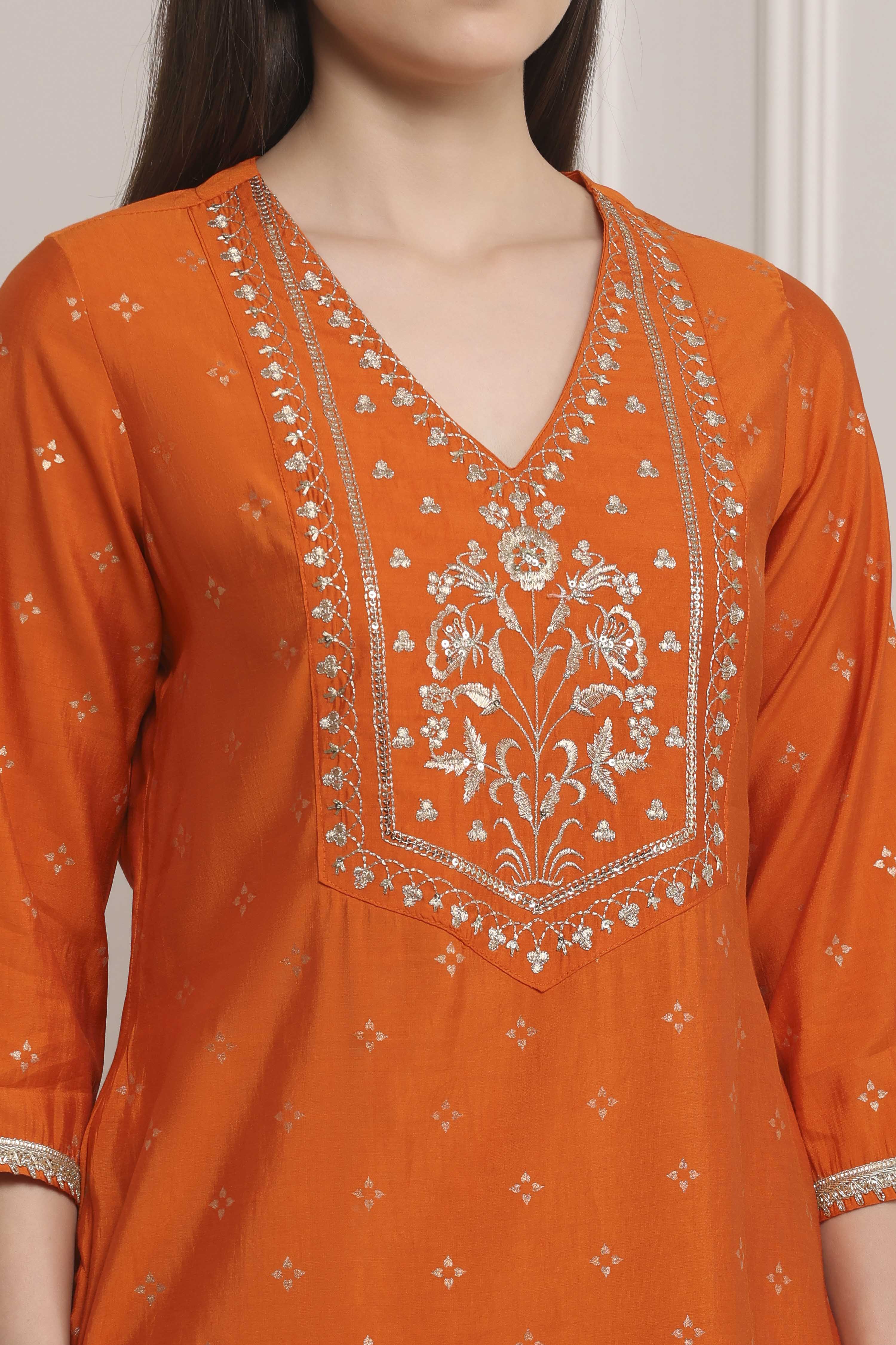 Orange Viscose Rayon Straight Kurta image number 1