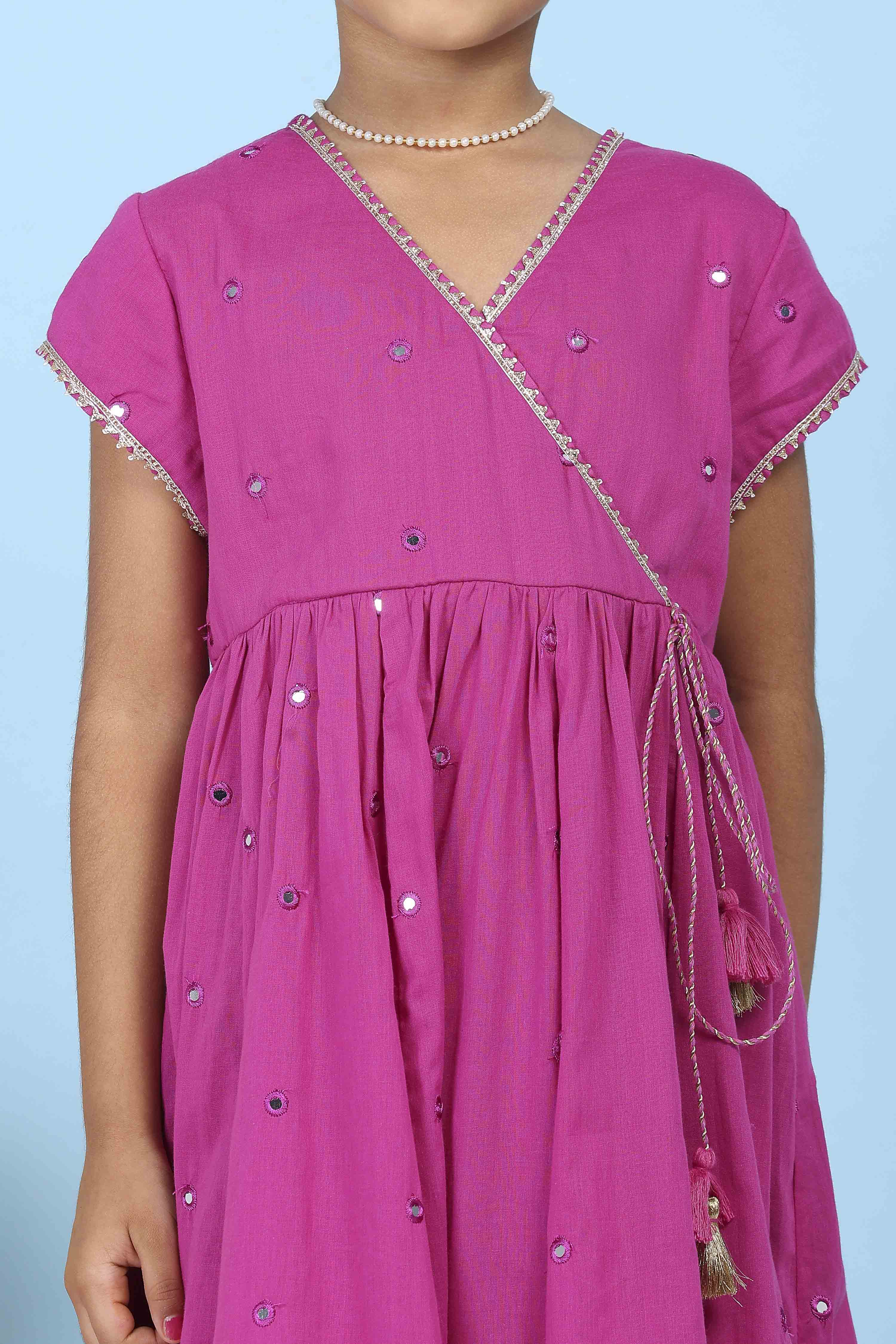 Pink Cotton Embroidered Anarkali Suit Set image number 1