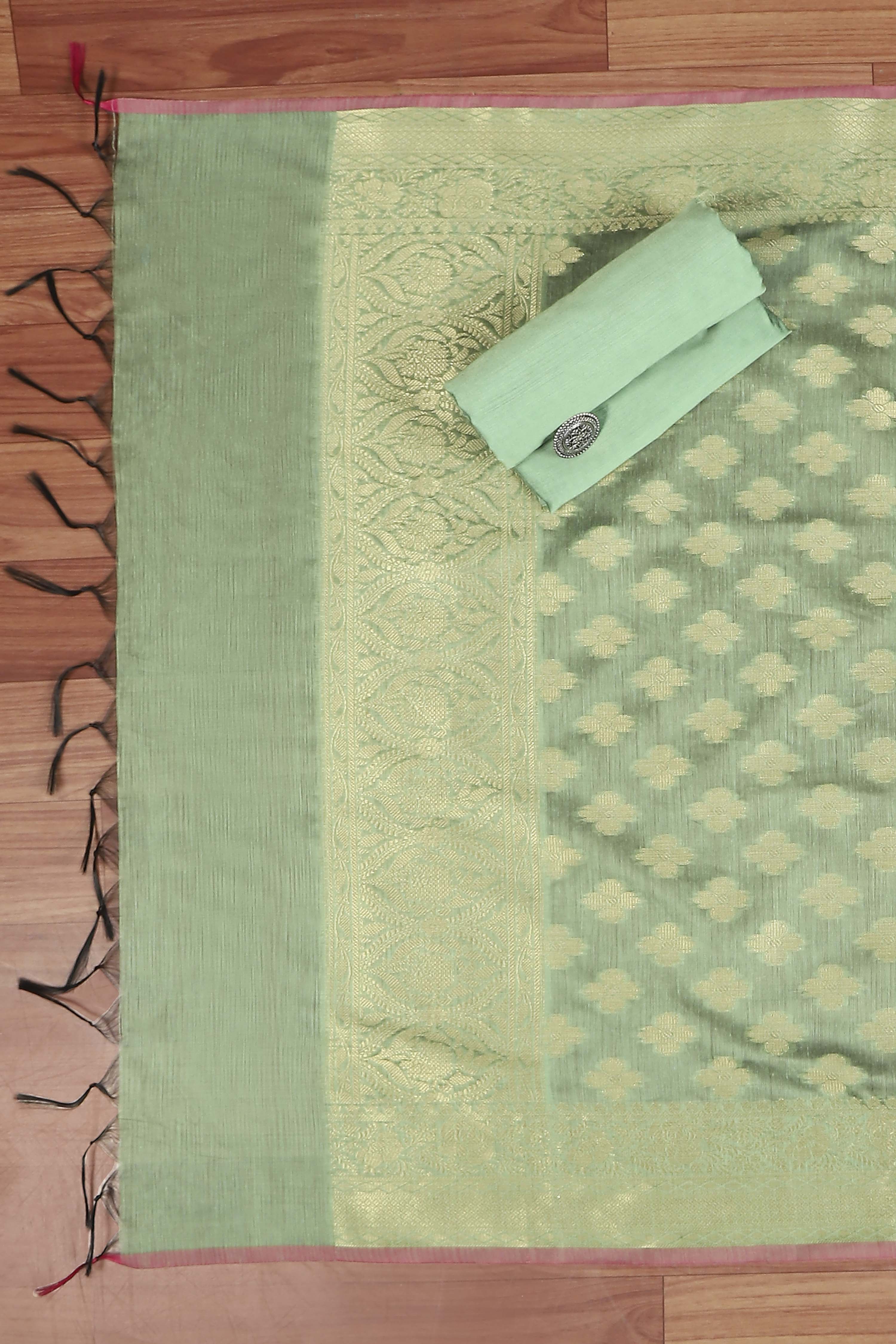 Green Cotton Printed Embroidered Unstitched Suit Set image number 3