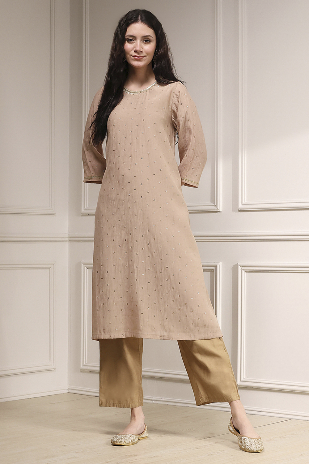 Black Metallic Pattern Straight Kurta image number 6
