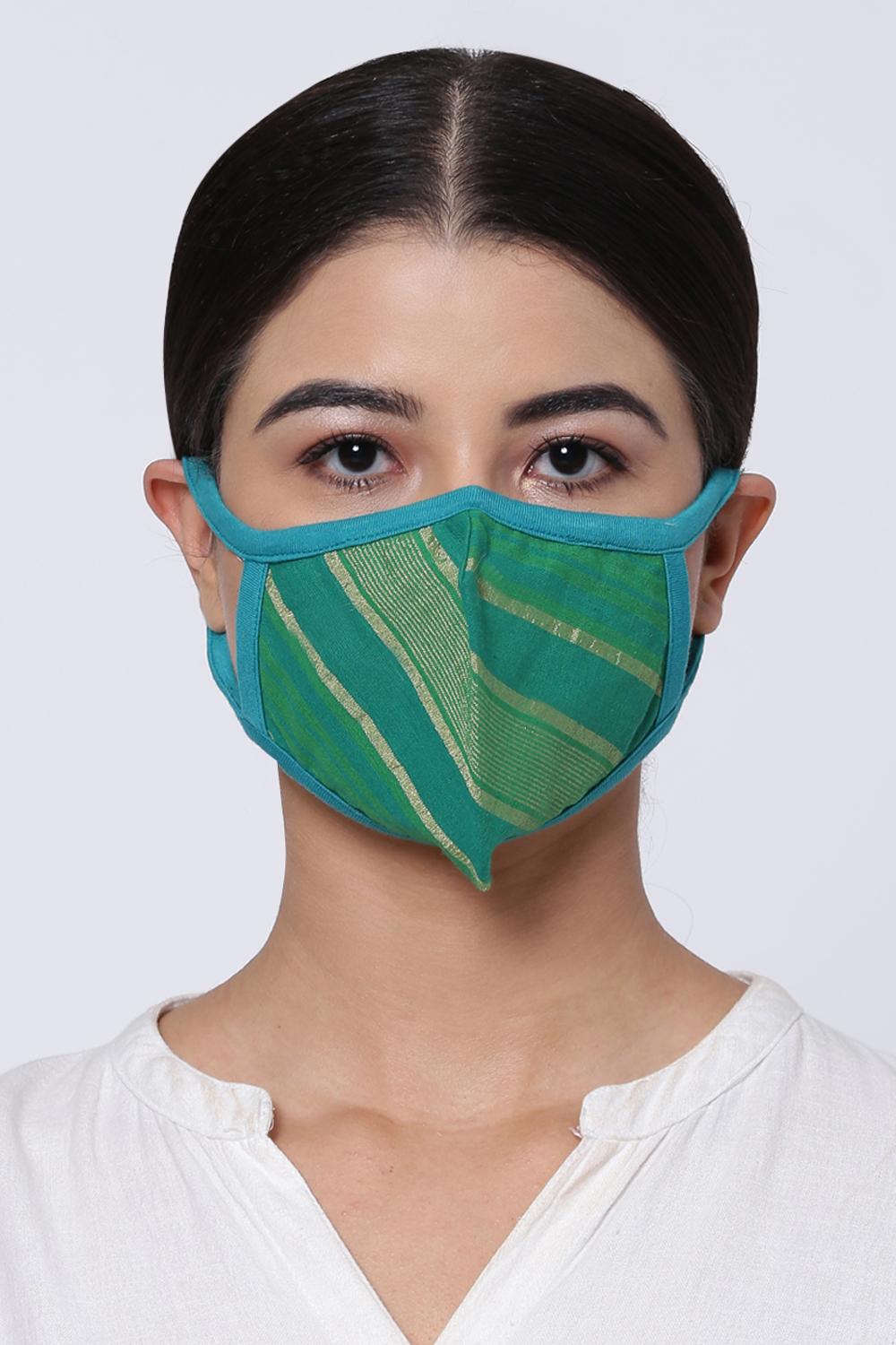 Green Cotton Yarndyed Face Mask image number 0