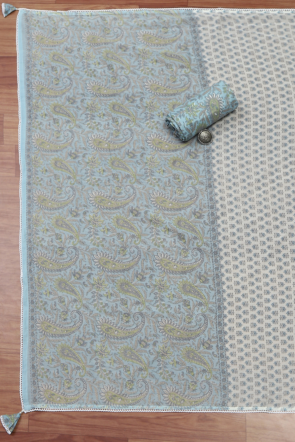 Yellow Cotton Lace Unstitched Suit Set image number 3