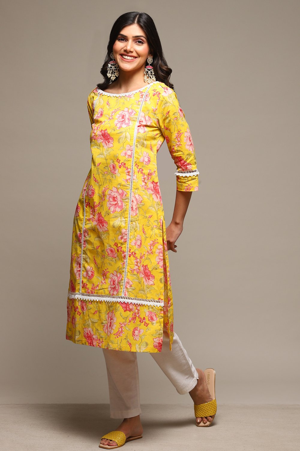 Pink Cotton Straight Printed Kurta image number 0