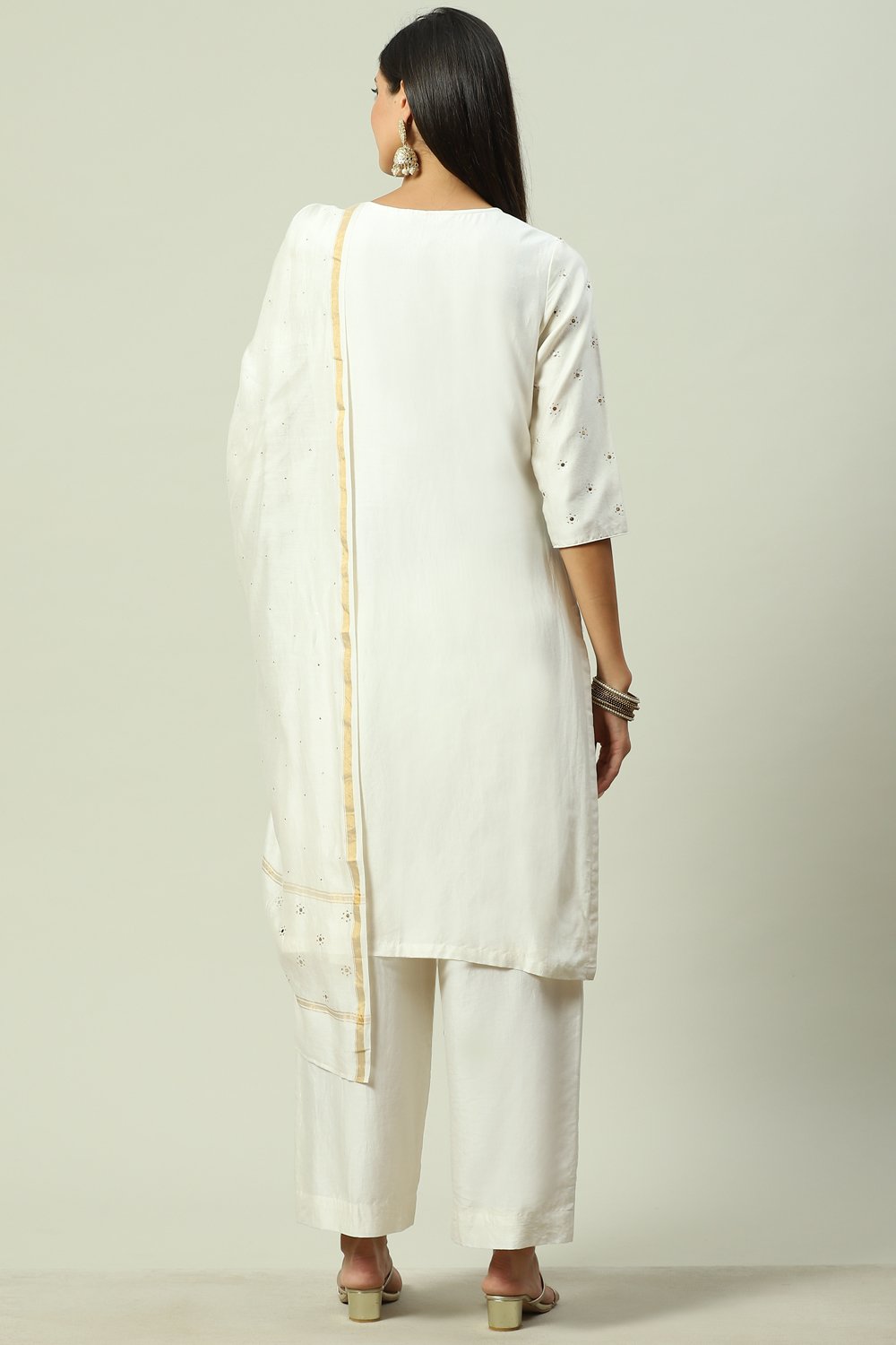Turquoise Straight Kurta Palazzo Suit Set image number 4