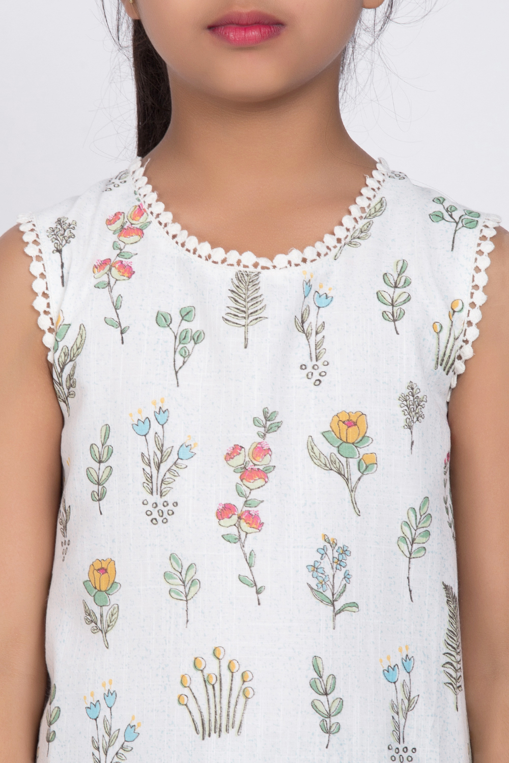 White Cotton A-Line Printed Dress image number 1