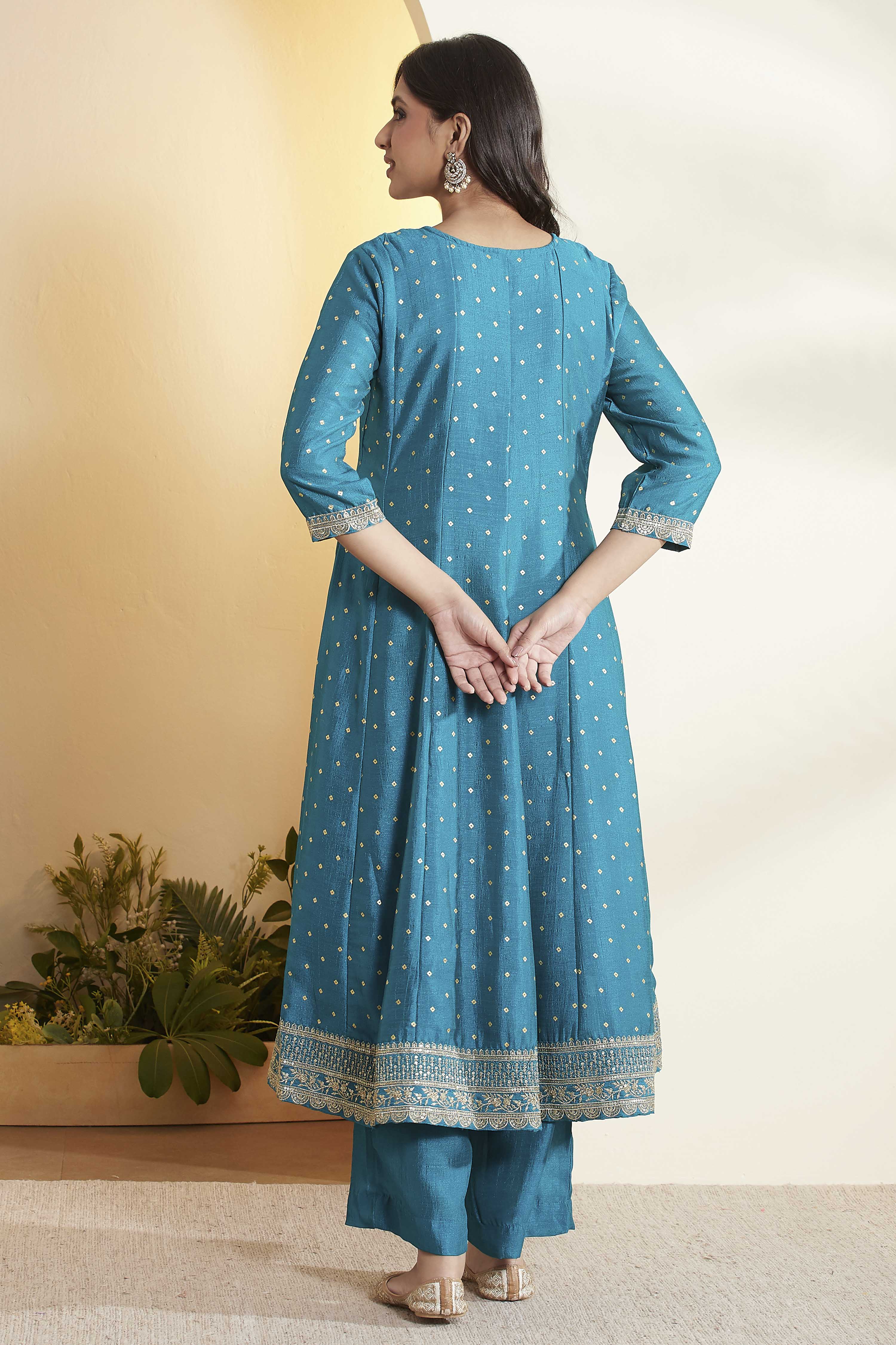 Blue Cotton Kalidar Suit Set image number 6