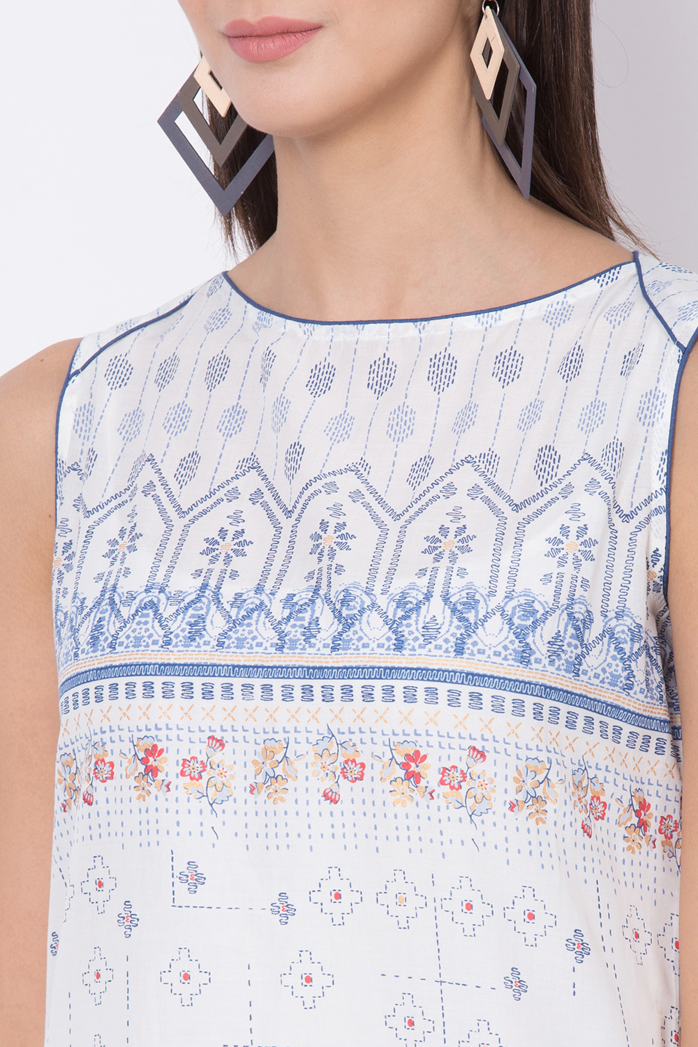 White Cotton Straight Printed Kurta image number 1