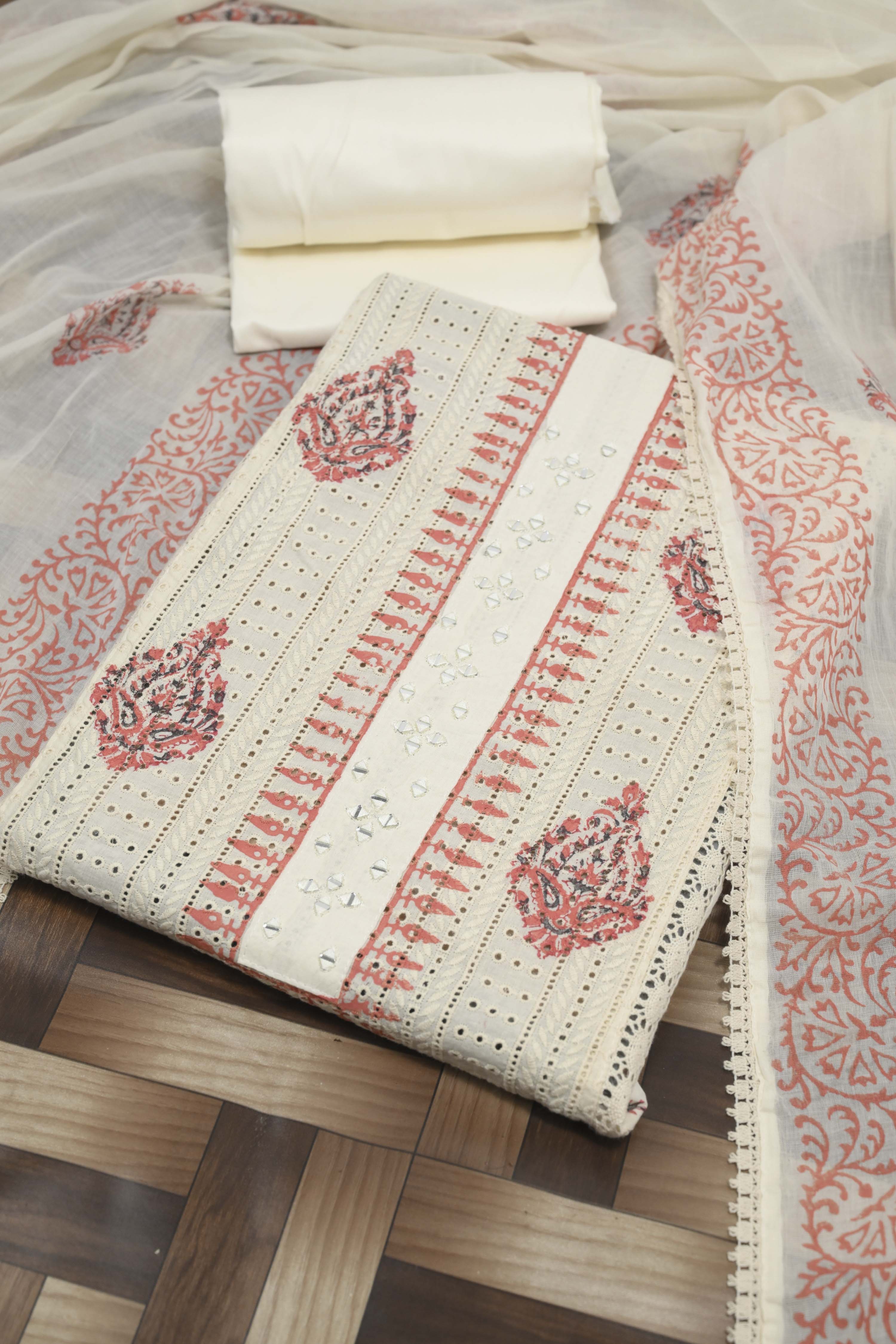 Pink Cotton Viscose Printed Unstitched Suit Set image number 0