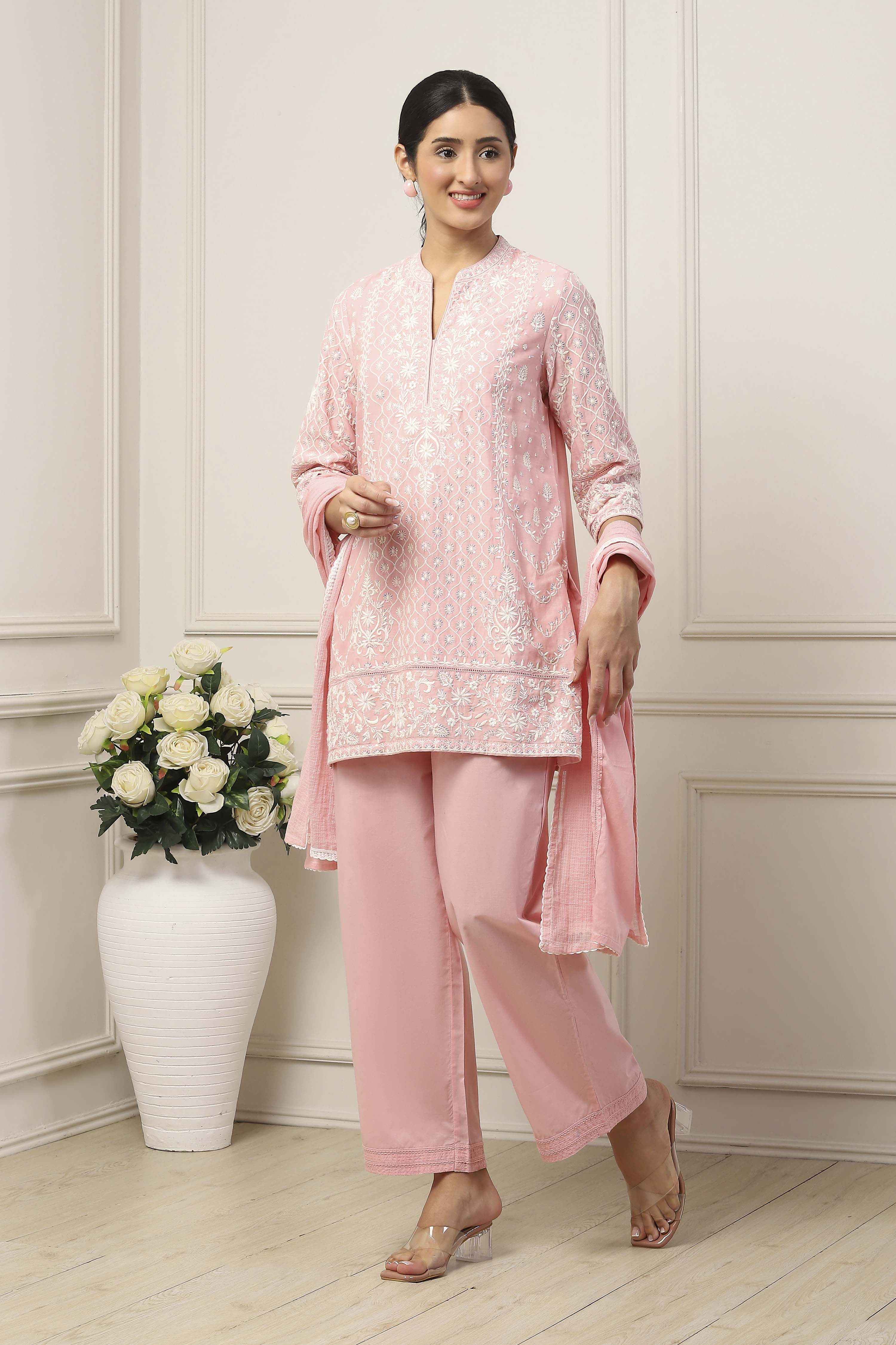 Pink Cotton Floral Printed Regular Suit Set image number 3