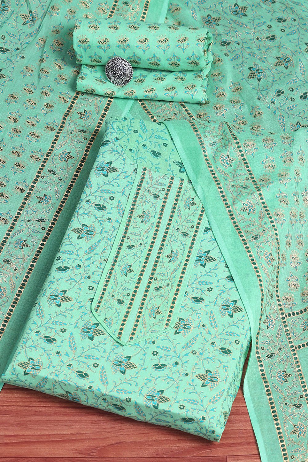 Pink Cotton Screen Print Unstitched Suit Set image number 0
