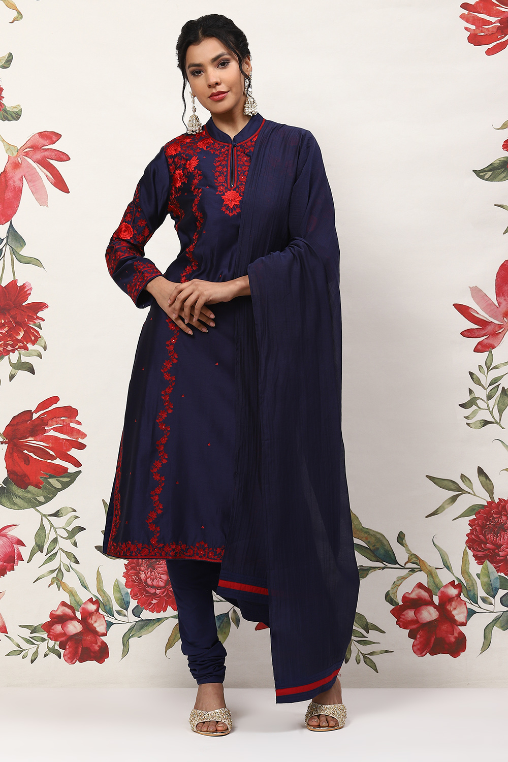 Indigo Cotton Blend Straight Kurta Suit Set image number 0