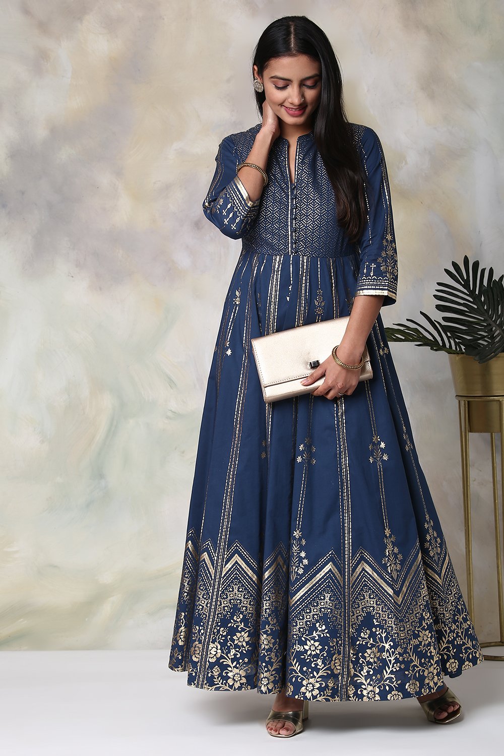 Navy Cotton Fusion Wear Dress image number 0