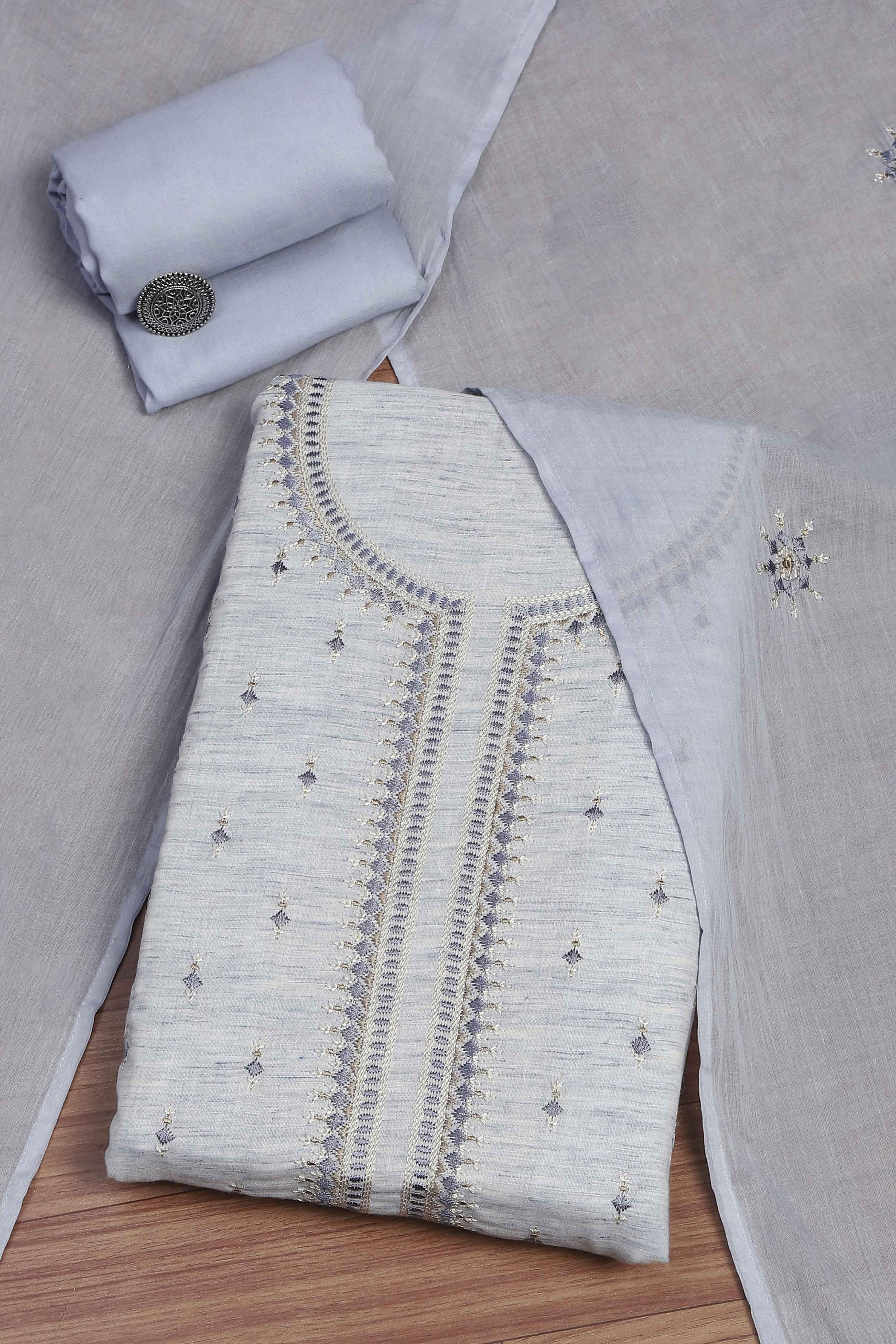 Blue Cotton Unstitched Suit Set image number 0