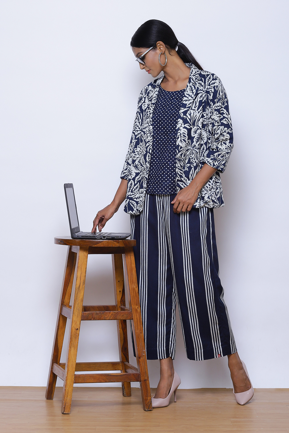 Indigo LIVA Printed Blazer Set image number 0