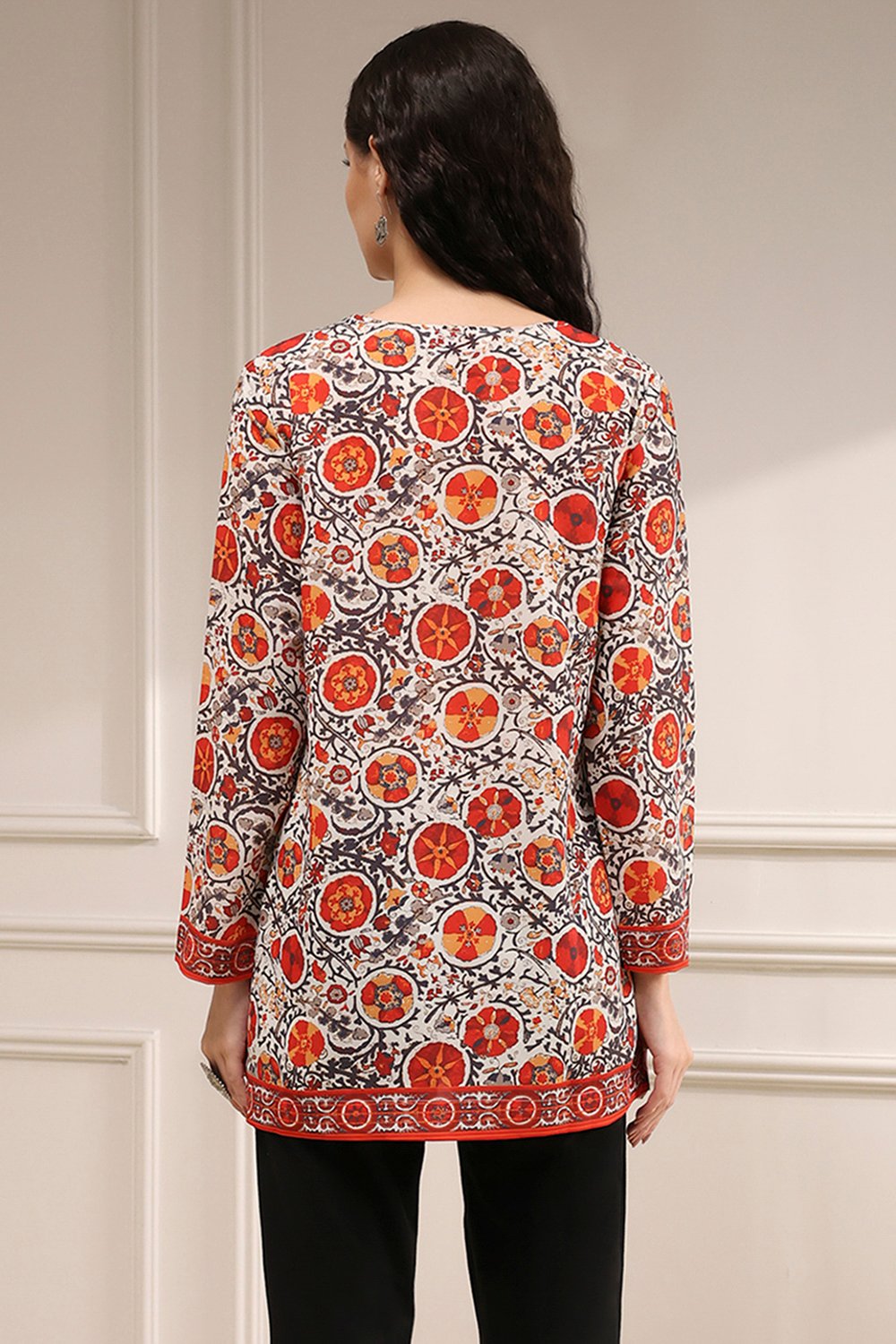 Mustard Red Polyester Straight Printed Short Kurta image number 3