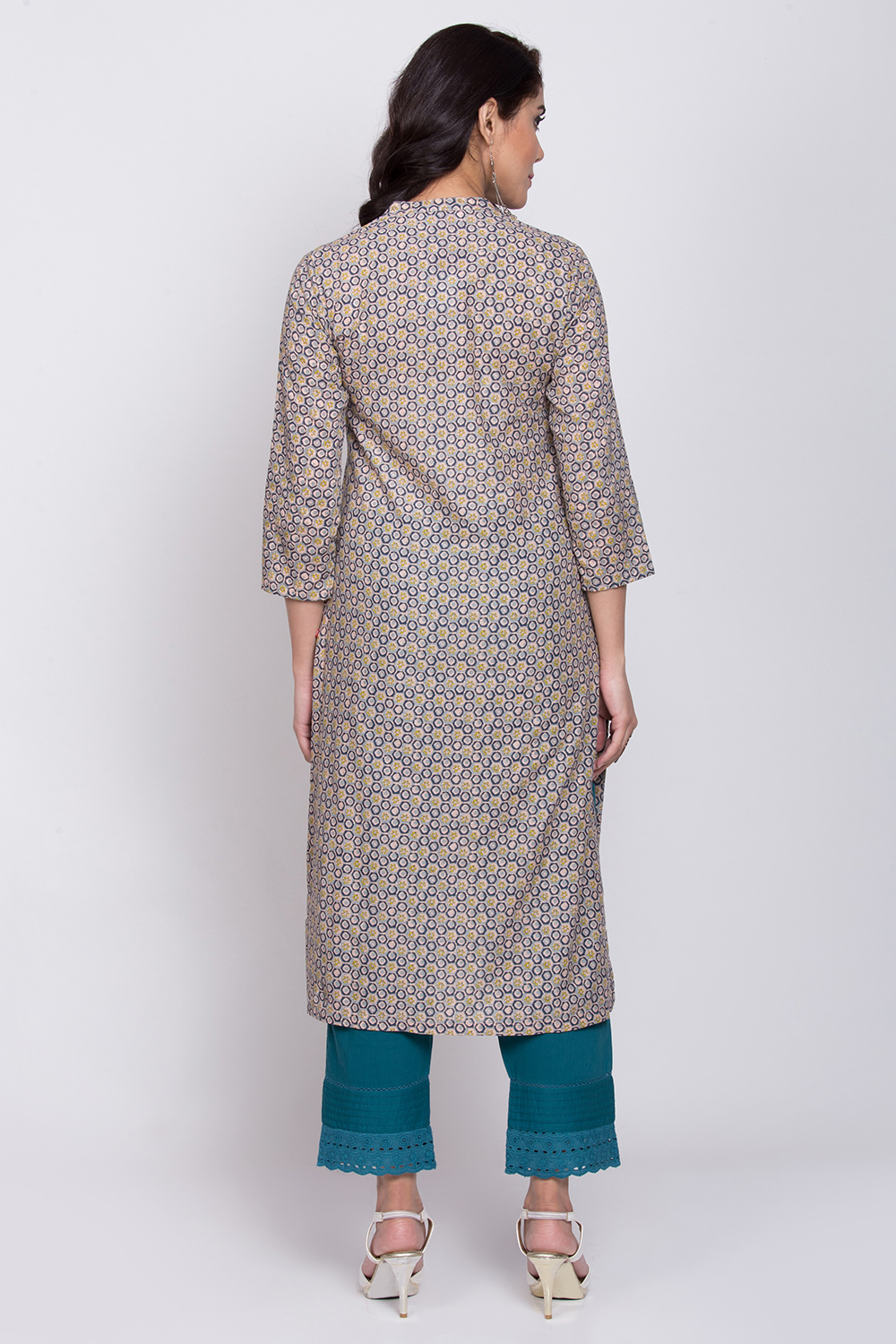 Peach Cotton Straight Printed Kurta image number 4