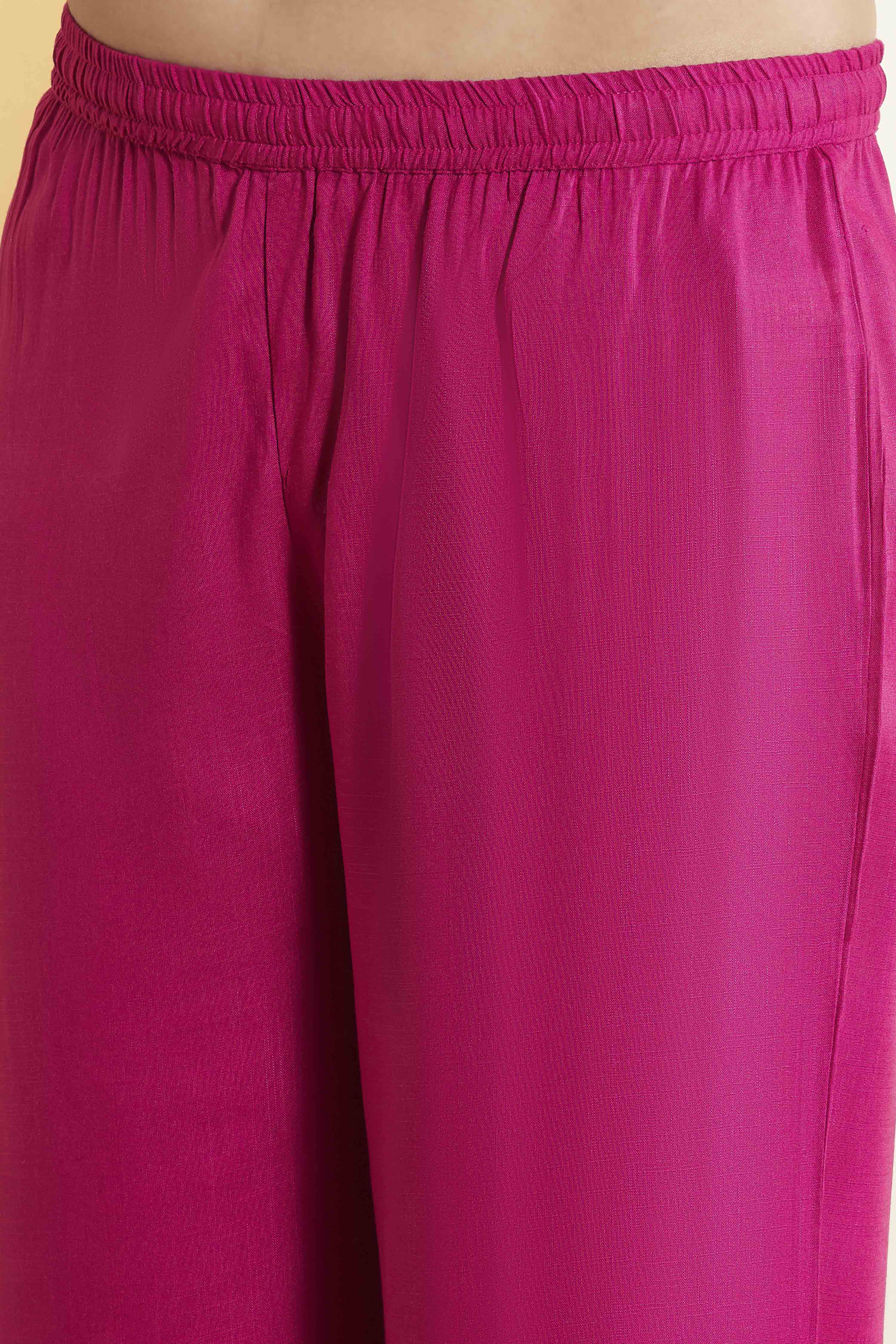 Magenta Pink Viscose Blend Straight Suit Set image number 2