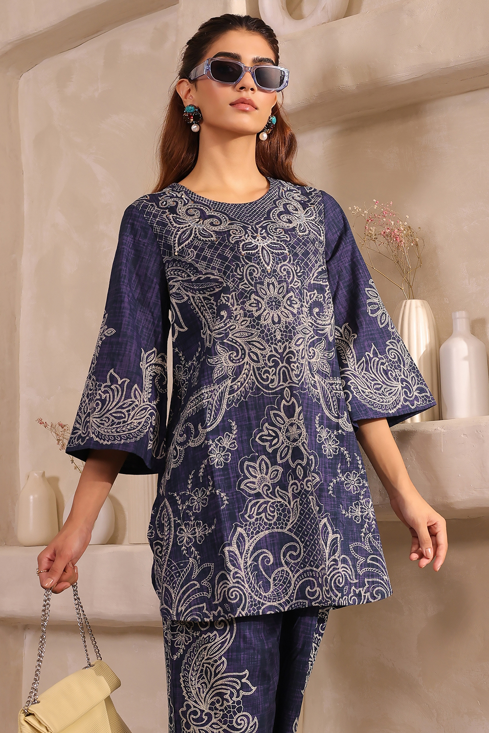 Buy Blue Cotton Straight Printed Kurta Pants Set Online at Biba India