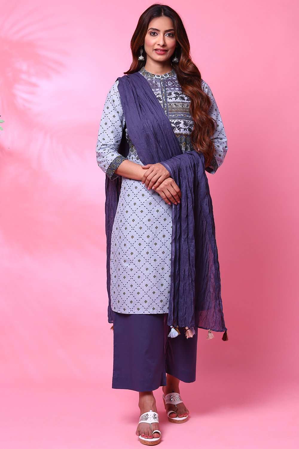 Navy Blue Cotton Solid Dupatta image number 2