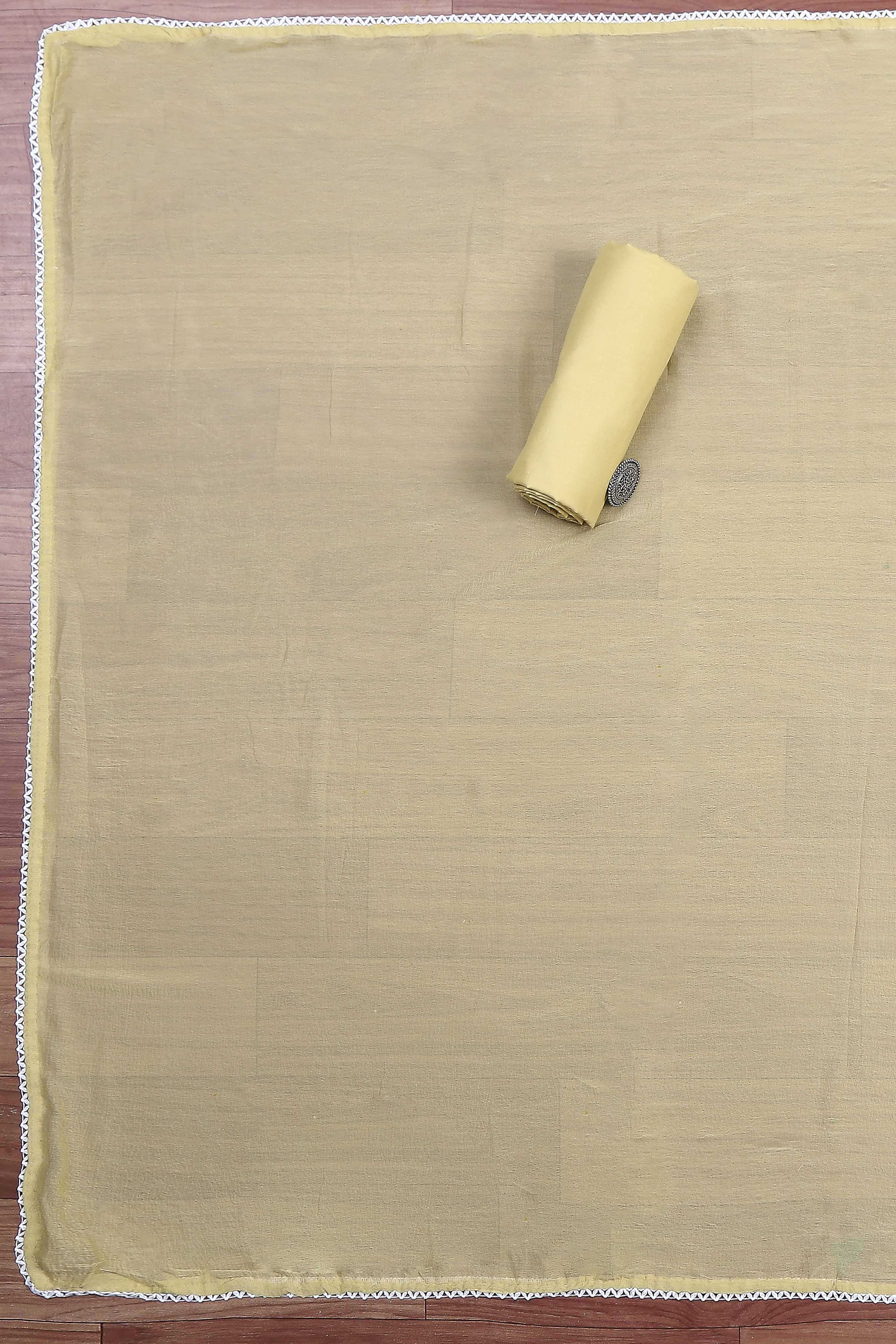 Ochre Cotton Rajasthani Print Unstitched Suit Set image number 3